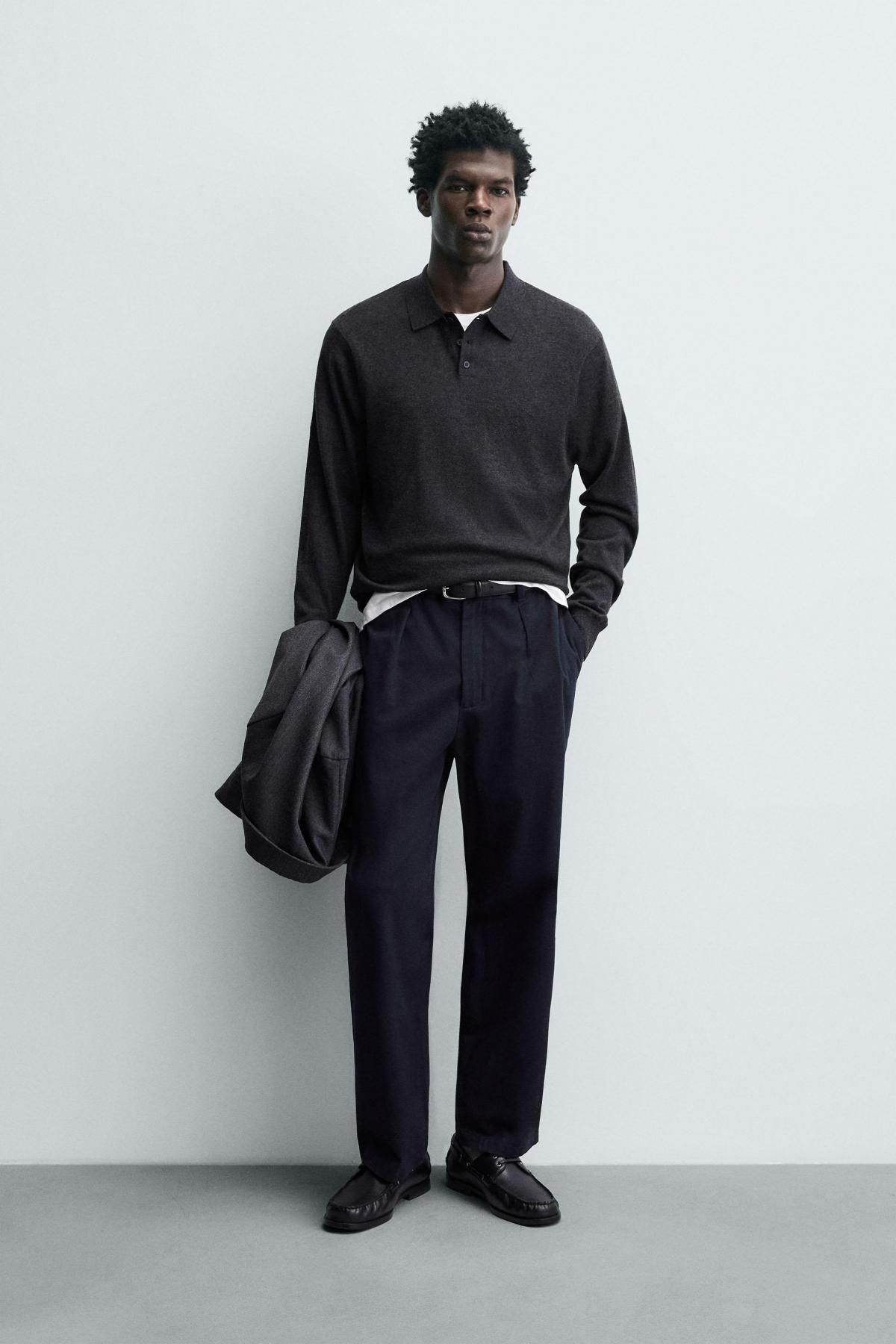 자라 울 실크 긴팔 폴로 니트 스웨터 0077/304 ANTHRACITE GREY - 상세 이미지 2