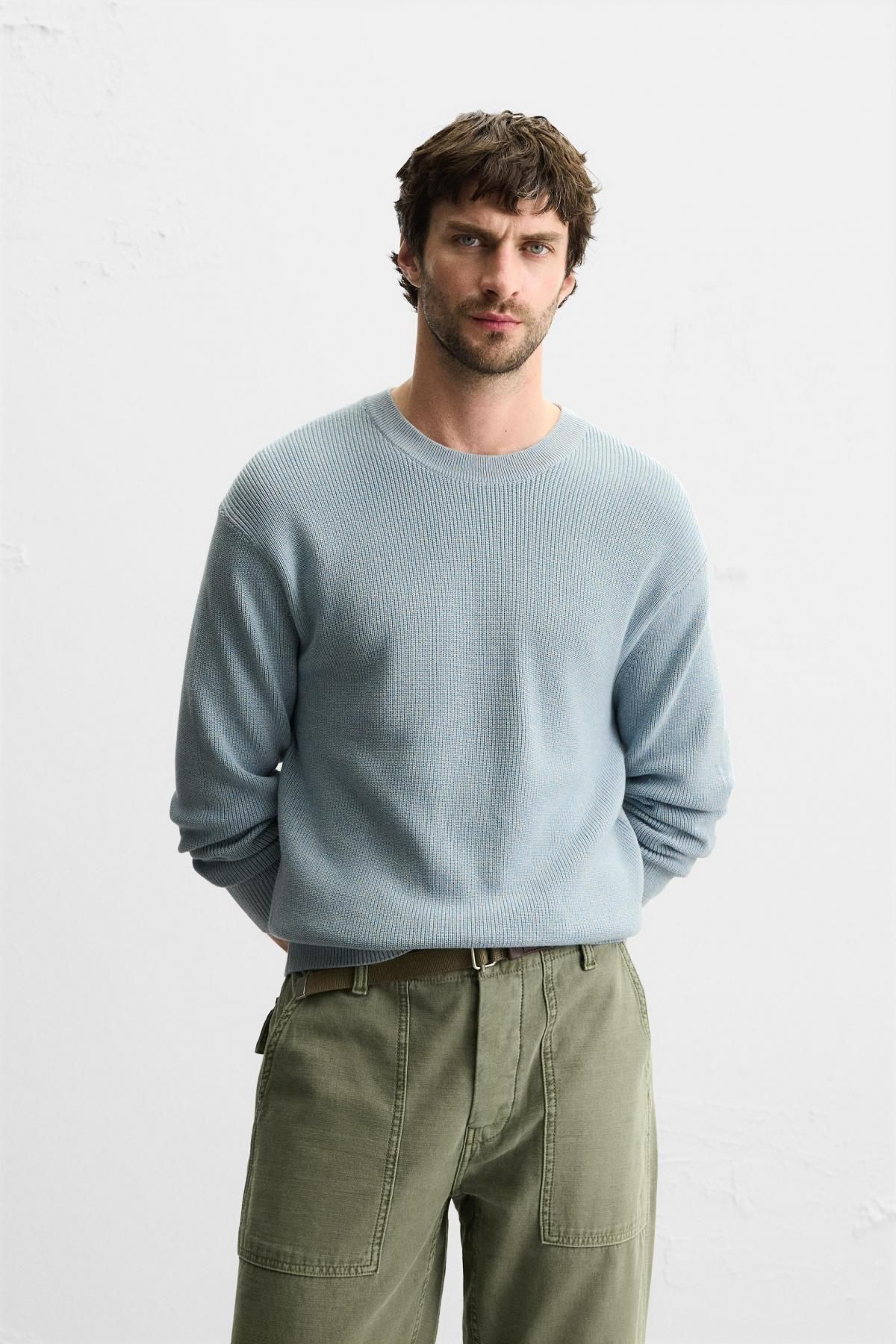 자라 라이트블루 베이직 라운드 펄니트 스웨터 3284/331 BLUE MARL - 상세 이미지 3