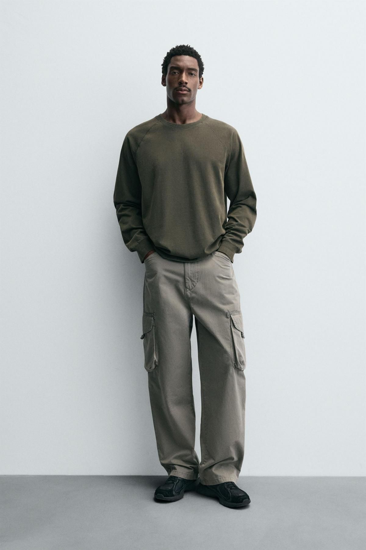 자라 워시드 릴랙스핏 라운드 긴팔 티셔츠 1887/311 WASHED GREEN - 상세 이미지 2