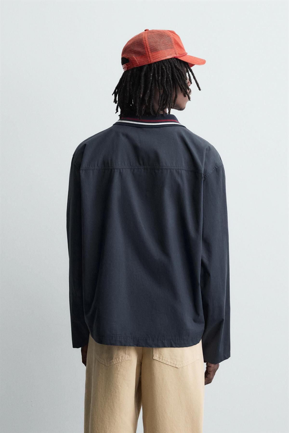 자라 테크니컬 자수 골지 칼라 긴팔 셔츠 6085/322 NAVY BLUE - 상세 이미지 4