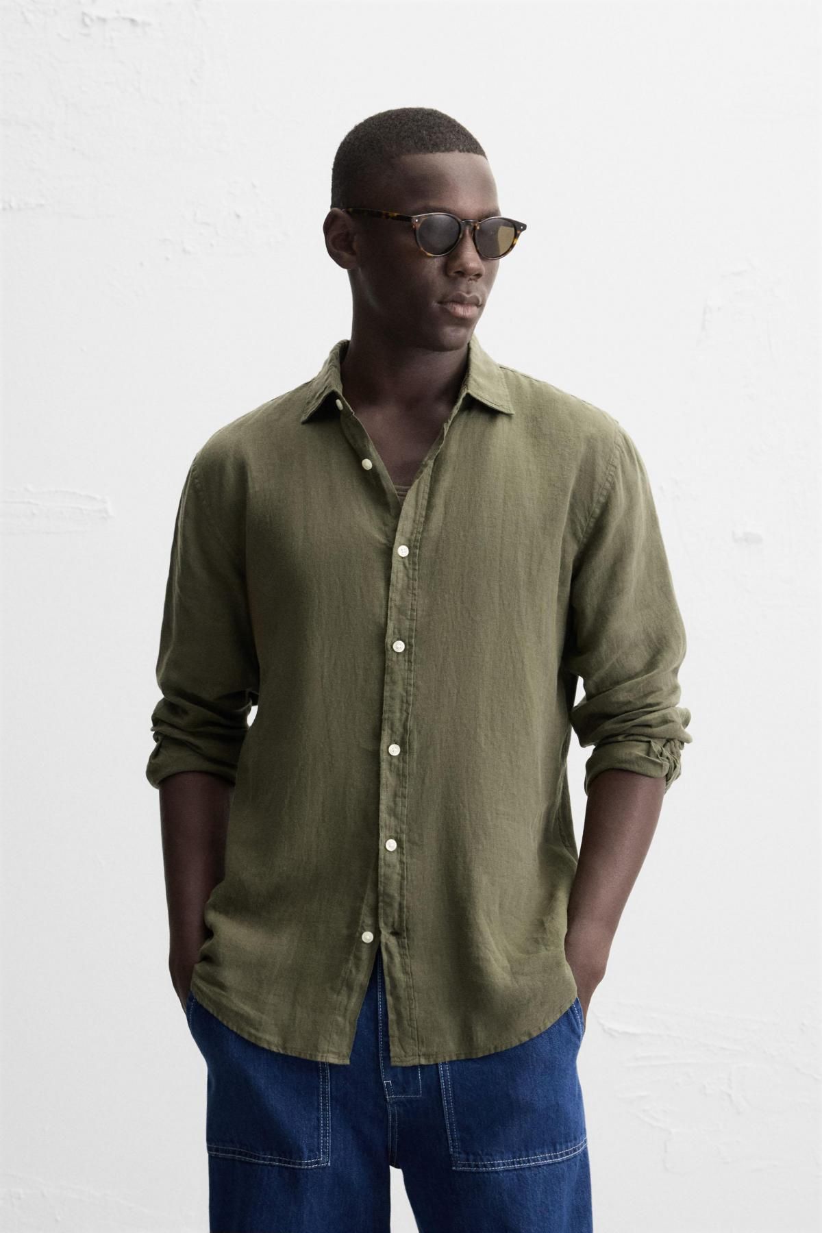 자라 린넨 클래식 긴팔 셔츠 3090/010 DARK OLIVE - 상세 이미지 3