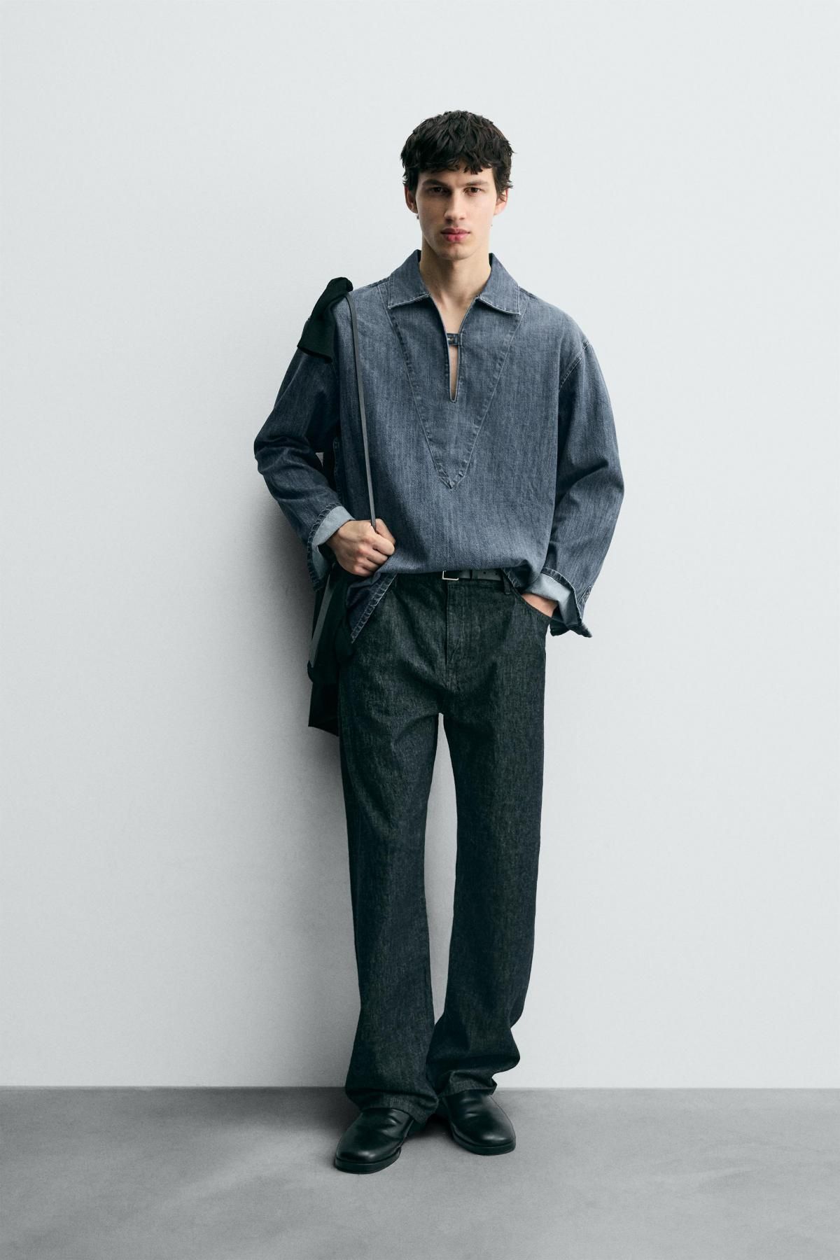 자라 와이드핏 워시드 데님 오버셔츠 1820/303 BLUE - 상세 이미지 2