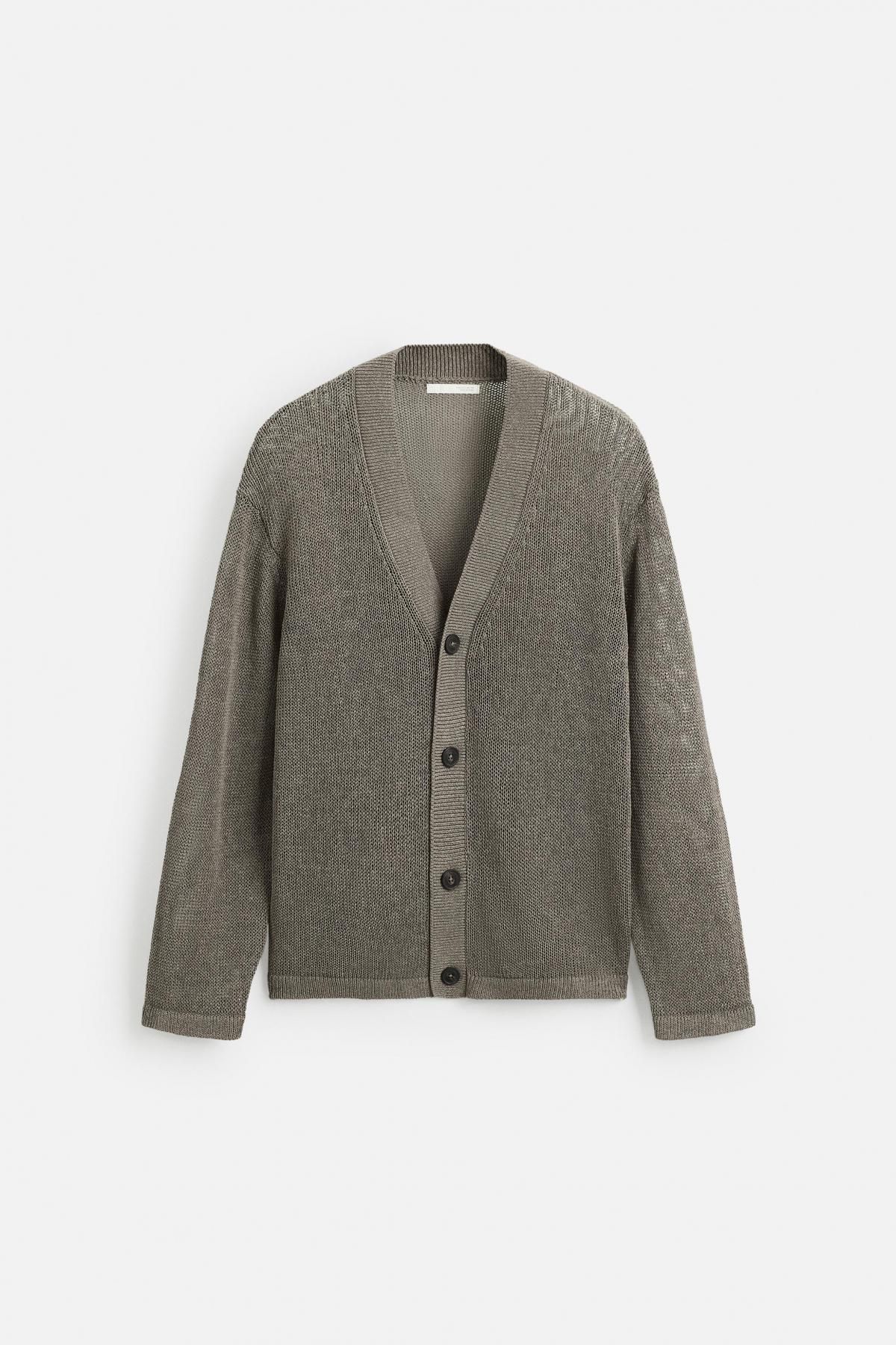 자라 오픈니트 텍스처 브이넥 가디건 6674/311 BROWN / TAUPE - 메인 이미지