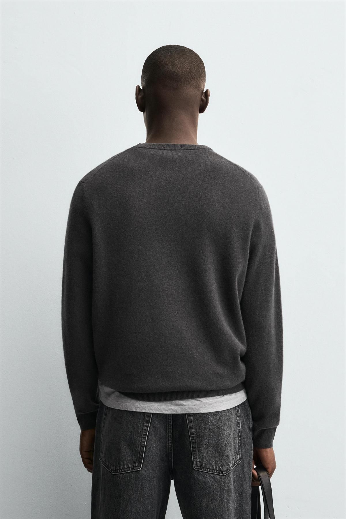자라 프리미엄 울 캐시미어 라운드 니트 스웨터 2893/320 TAUPE GREY - 상세 이미지 4