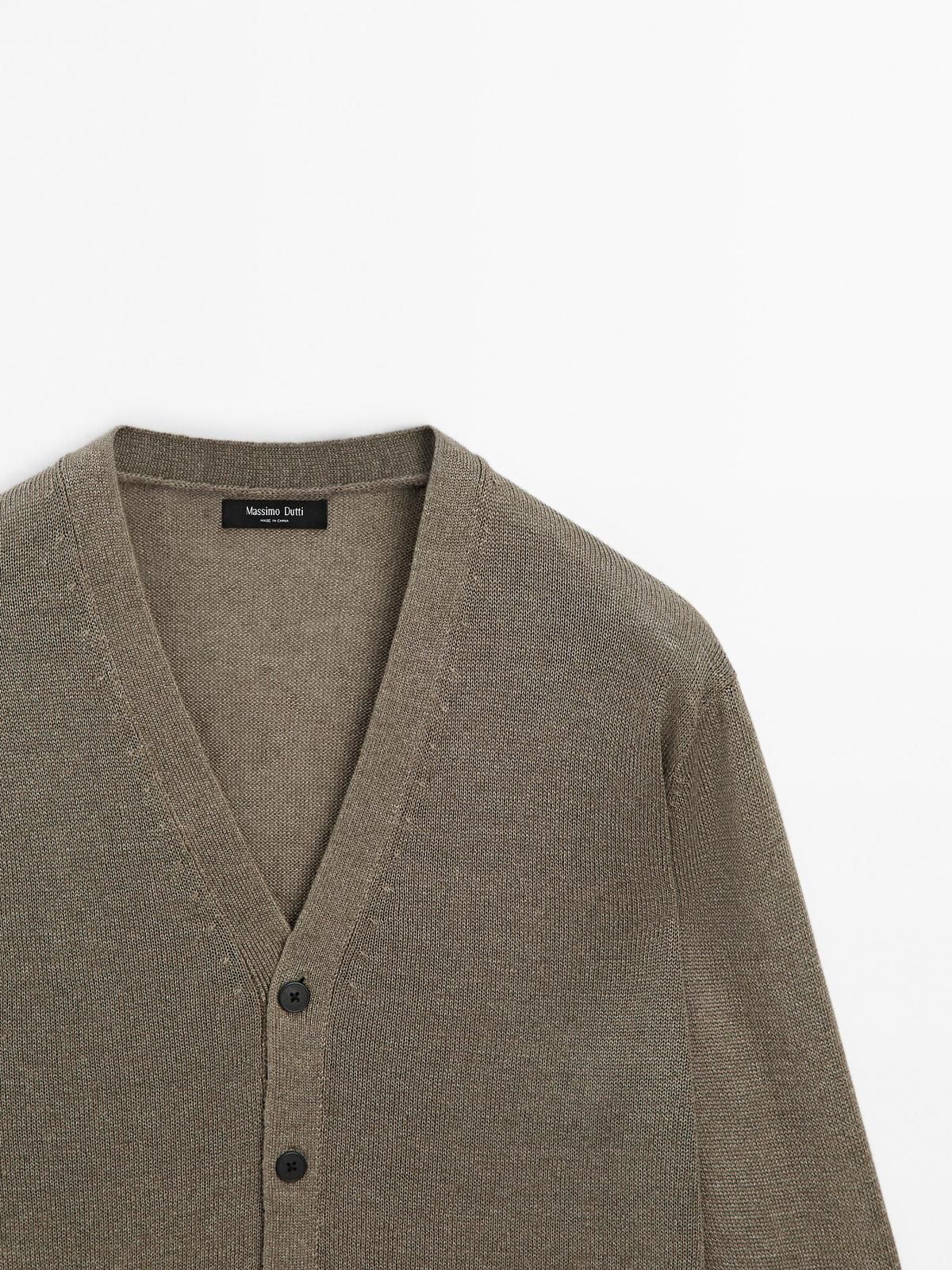 마시모두띠 라이트브라운 린넨블렌드 브이넥 니트 카디건 0956/203 MOLE BROWN - 상세 이미지 5