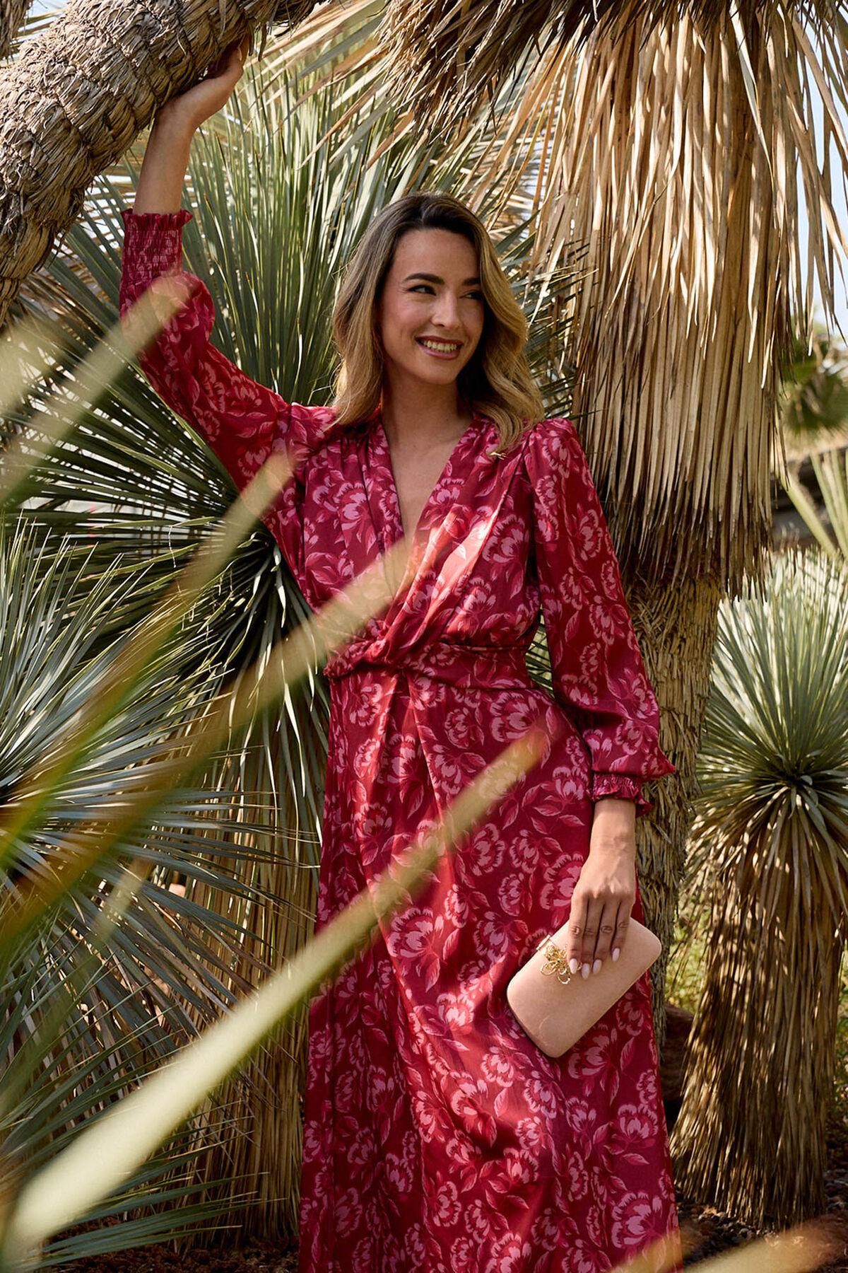 폴린에무아 플로럴 랩스타일 버건디 롱 원피스 6442343 VINO - 상세 이미지 3