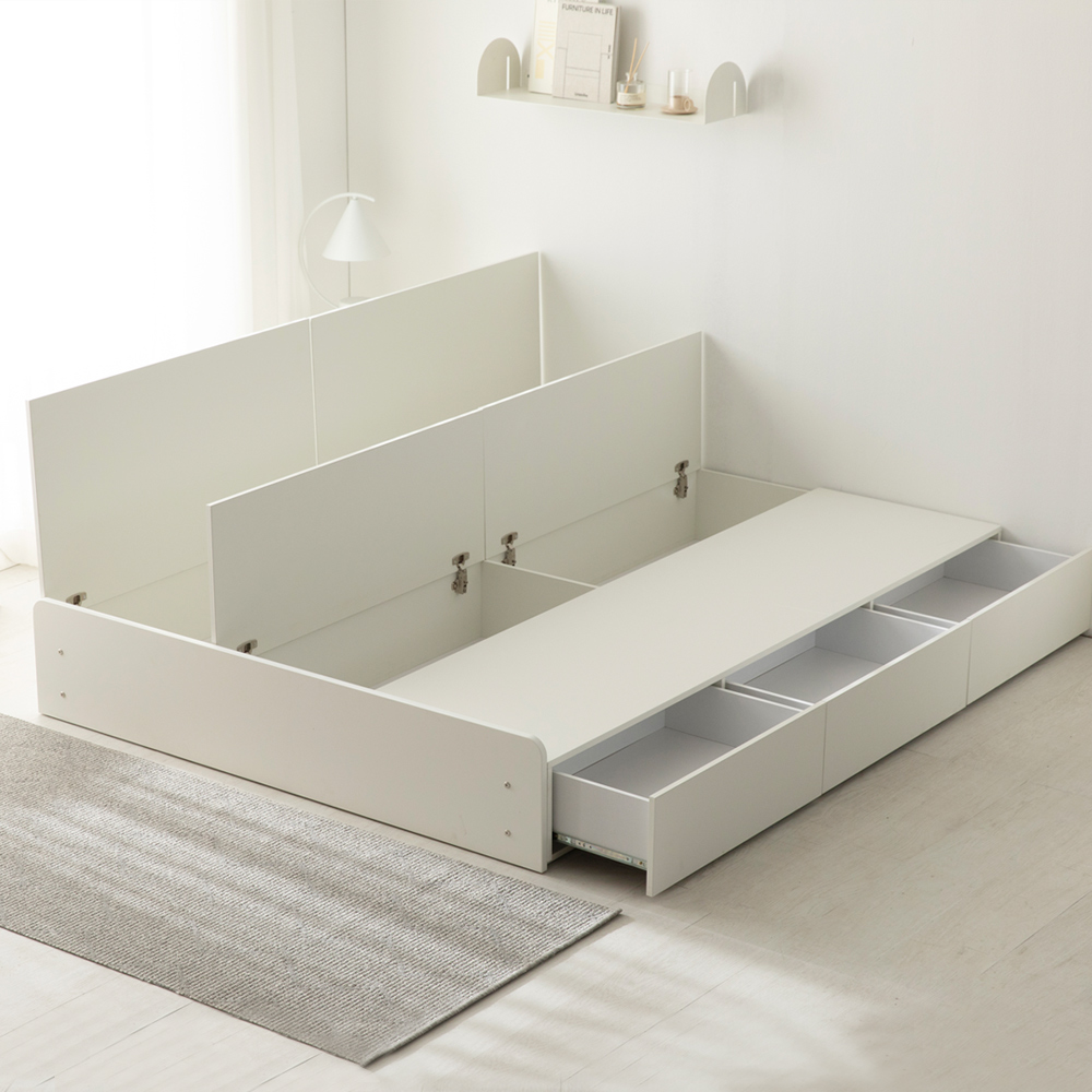 엠뉴 수납 침대 프레임 호텔 매트리스 깔판 3단 무헤드형, Q(퀸), 아이보리