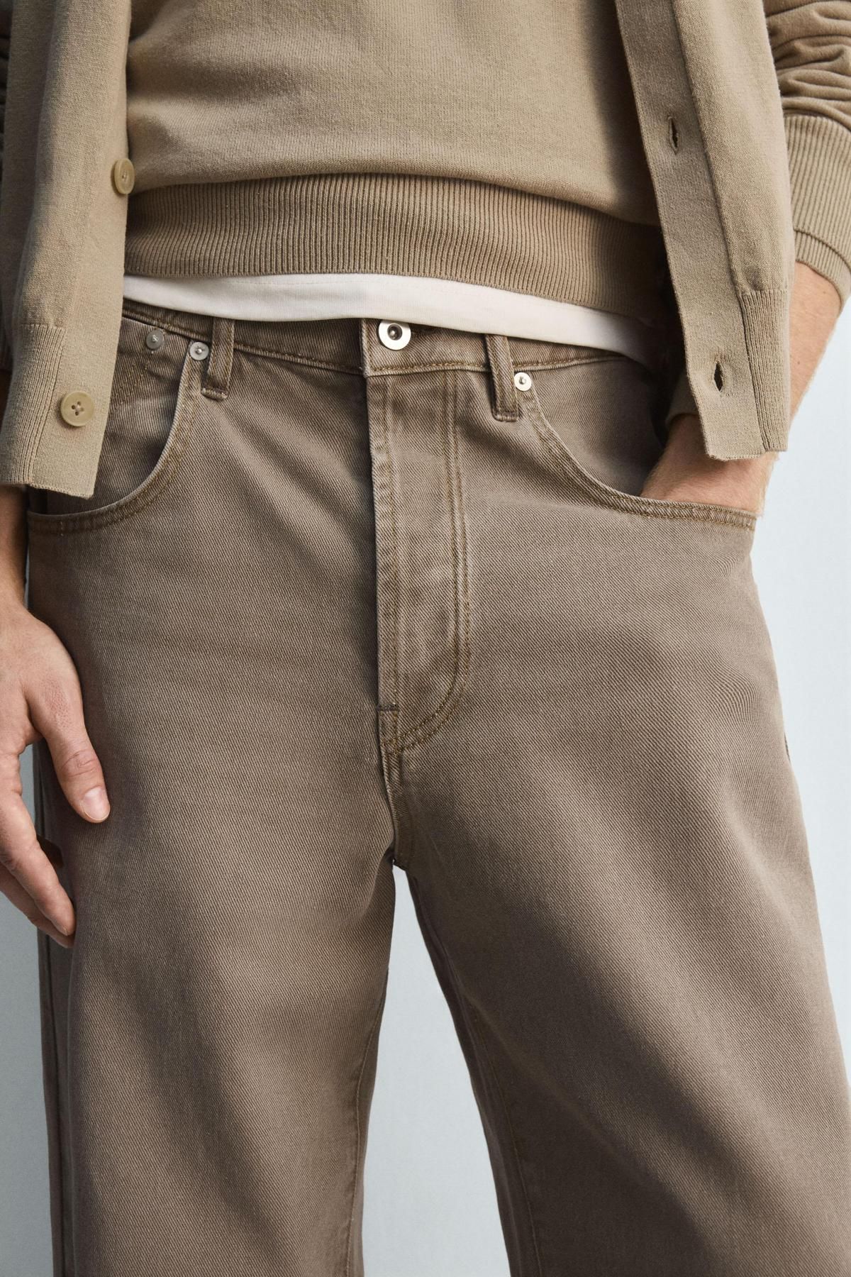 자라 와이드 배럴핏 코튼 데님 팬츠 3991/391 LIGHT BROWN 이미지 6