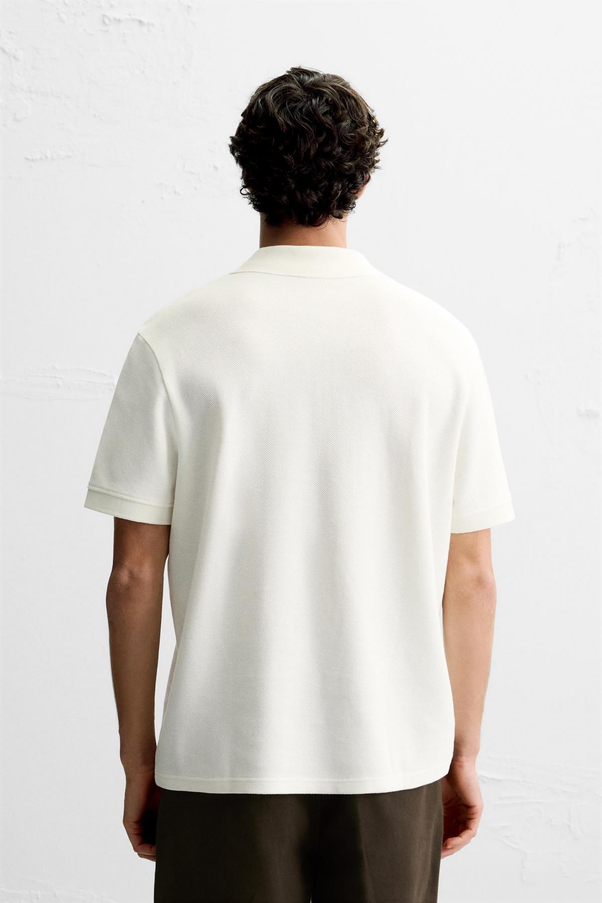 자라 지퍼넥 폴로 셔츠 4087/467 OYSTER-WHITE - 상세 이미지 4