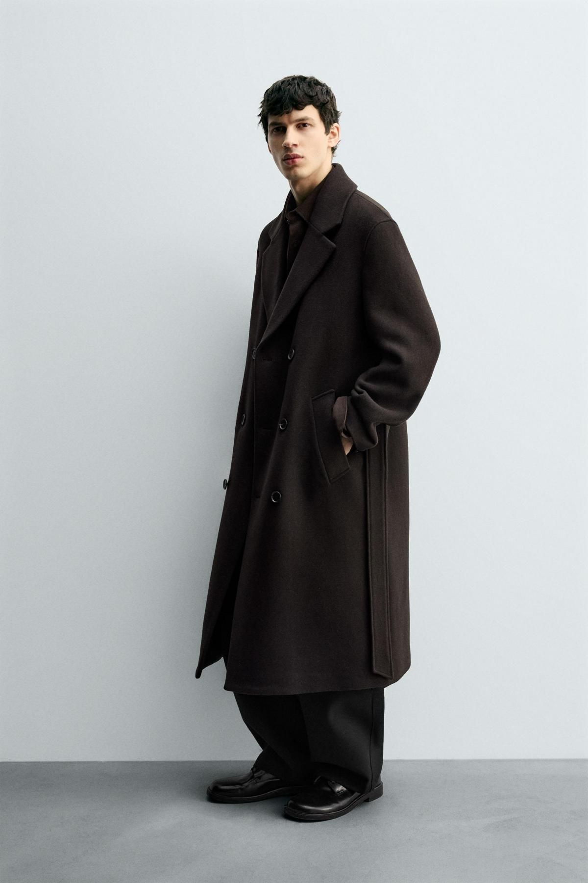 자라 더블브레스트 울블렌드 벨트 코트 2949/150 BROWN - 상세 이미지 5