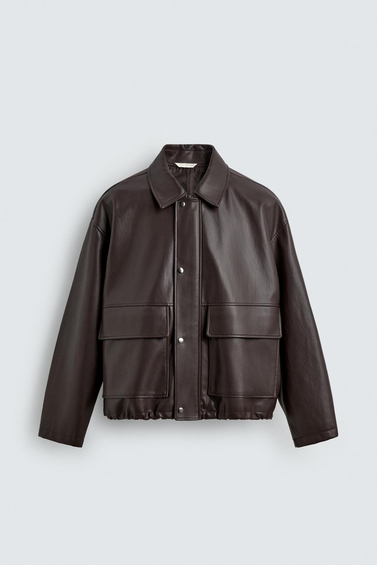 자라 테크니컬 레더 이펙트 릴랙스핏 자켓 3046/314 DARK BROWN - 메인 이미지
