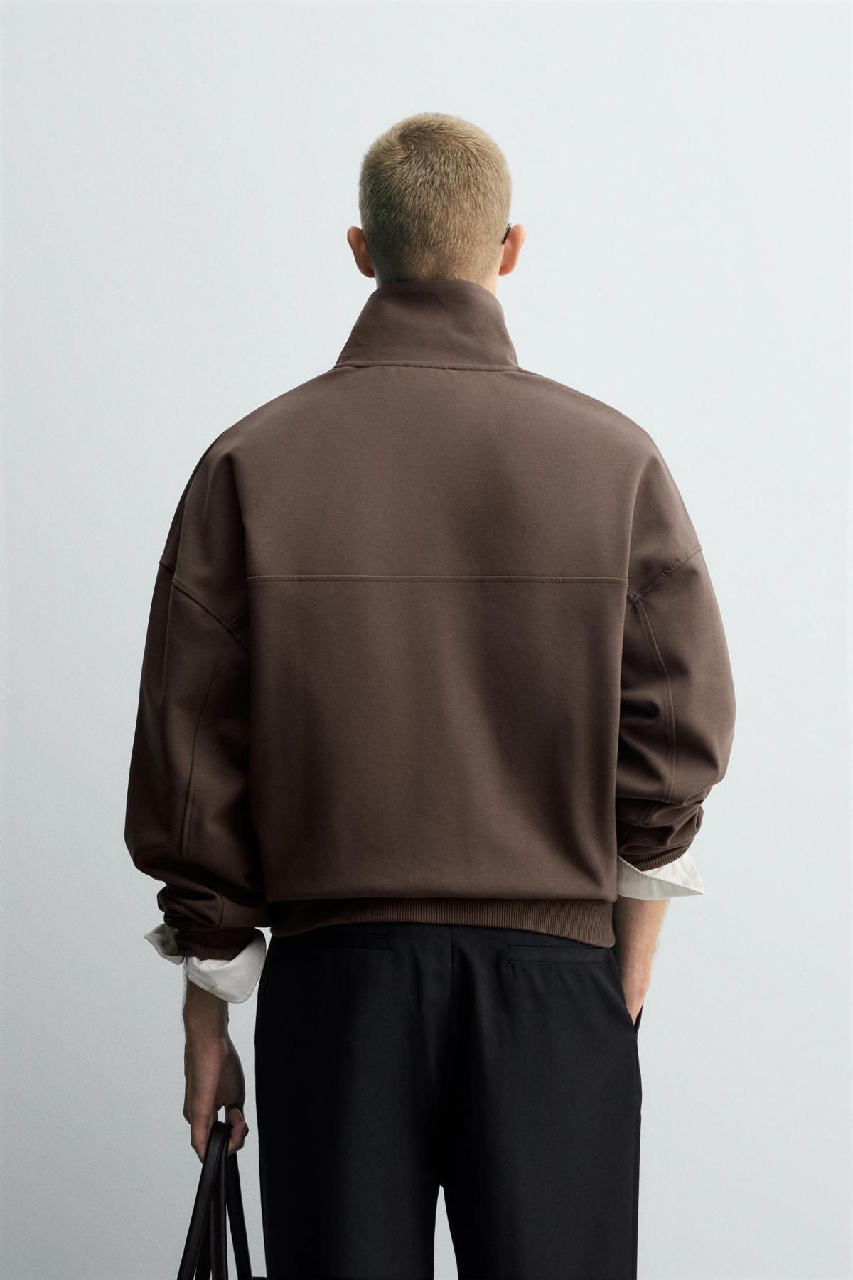 자라 테크니컬 릴랙스핏 집업 인터록 재킷 0761/324 CHOCOLATE - 상세 이미지 4