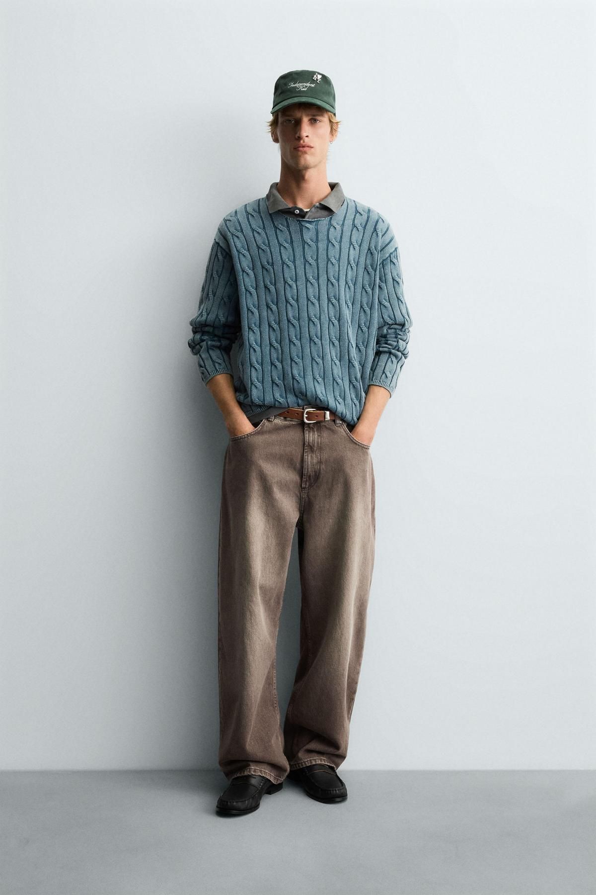 자라 워시드 케이블 니트 라운드넥 스웨터 9598/312 DUCK BLUE - 상세 이미지 2