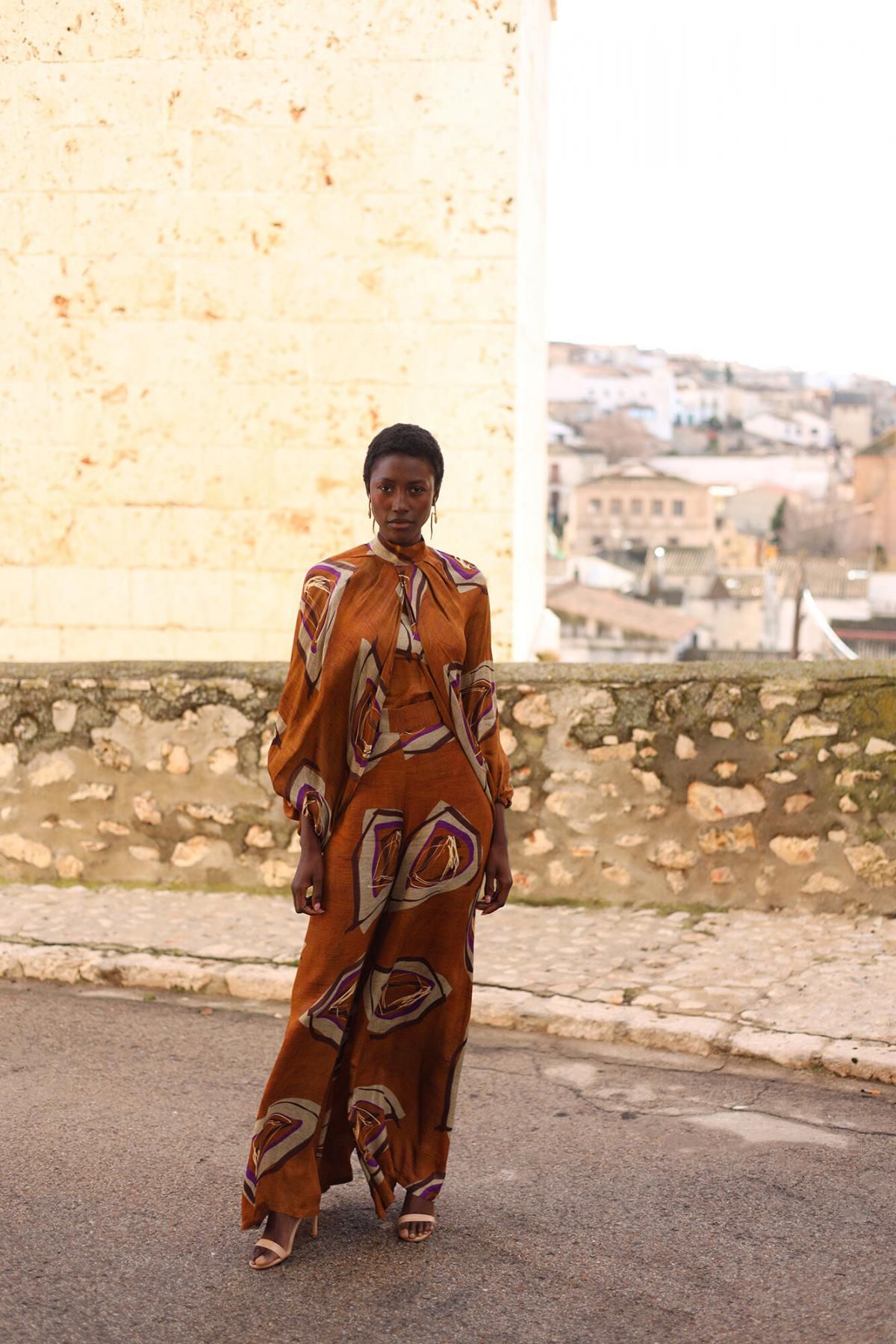 파남비 에스닉 패턴 와이드 플루이드 팬츠 3722215 ESTAMPADO BEIGE - 상품 이미지