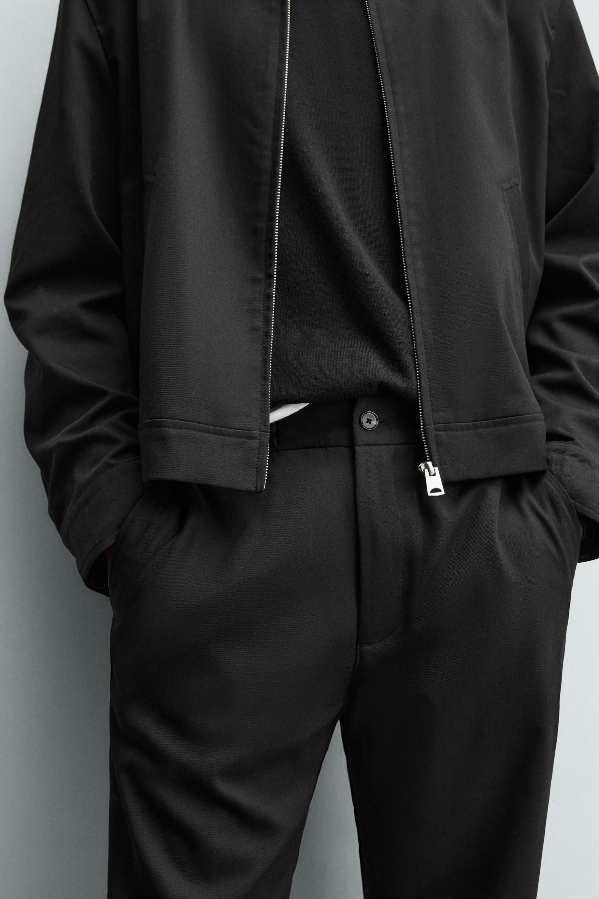 자라 미니멀 조거 웨이스트 레귤러핏 슬랙스 팬츠 1437/445 BLACK - 상세 이미지 5