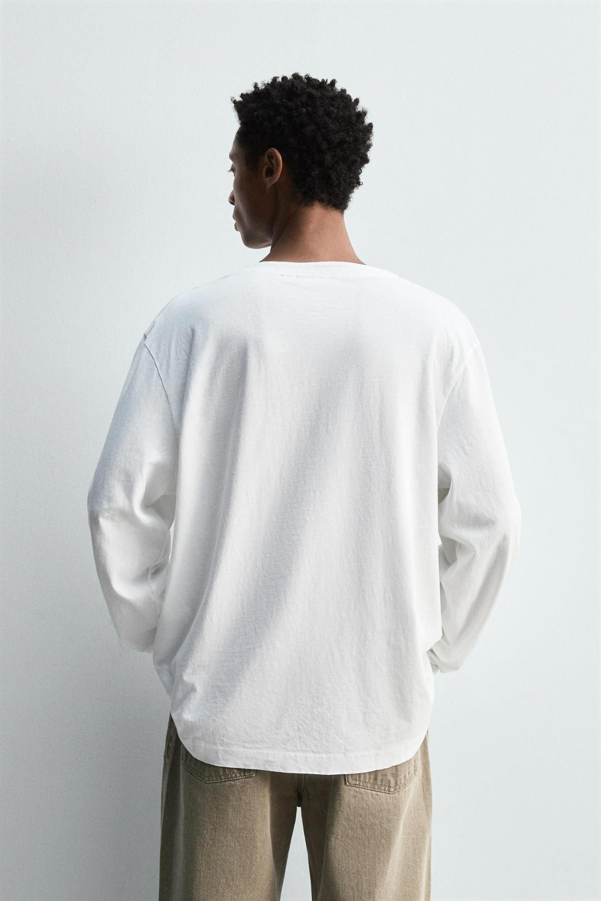 자라 미니멀 버튼넥 코튼 긴팔 티셔츠 4231/402 WHITE - 상세 이미지 4