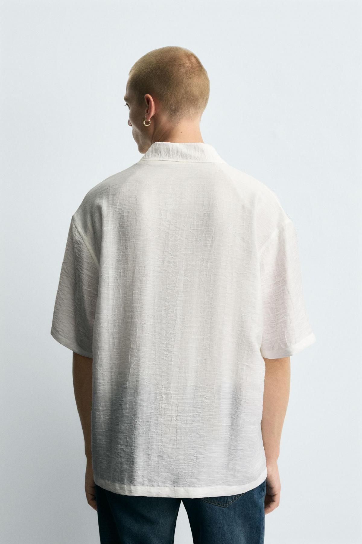 자라 테크니컬 아이보리 자카드 반팔 셔츠 5666/163 OYSTER-WHITE - 상세 이미지 4
