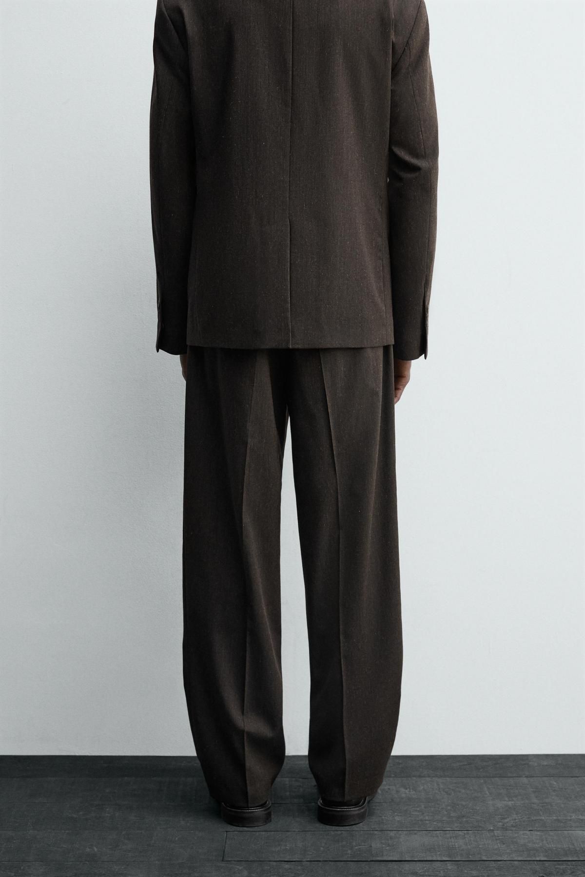 자라 테크니컬 울블렌드 레귤러핏 정장 팬츠 6610/634 BROWN VIGORE - 상세 이미지 3