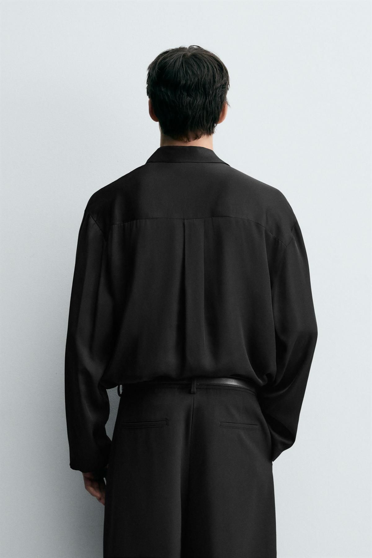 자라 새틴 테크니컬 긴팔 폴로셔츠 6623/358 BLACK - 상세 이미지 4
