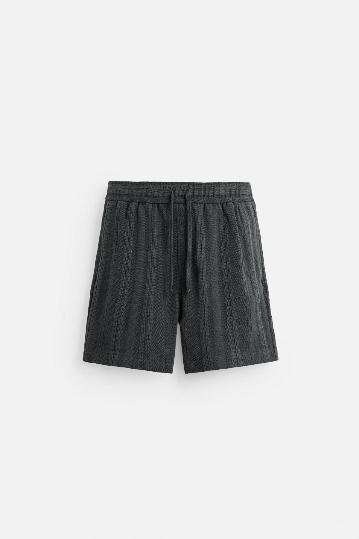 자라 자카드 텍스처 와이드 밴딩 버뮤다 반바지 4840/141 ANTHRACITE GREY - 메인 이미지