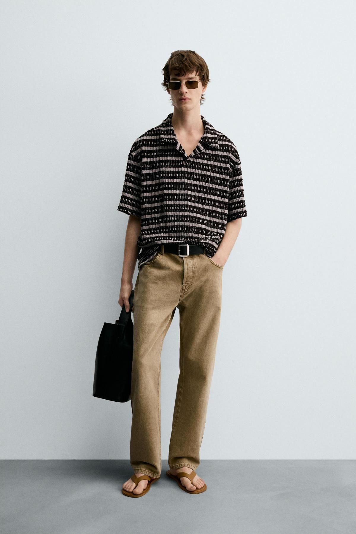 자라 테크니컬 스트라이프 자카드 니트 반팔 폴로셔츠 5584/312 ECRU / BROWN - 상세 이미지 2
