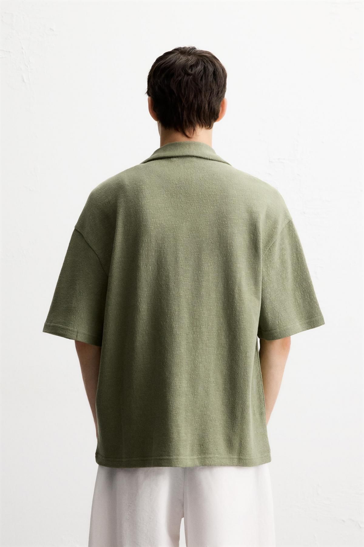 자라 자수 포인트 오픈카라 반팔 셔츠 0881/417 GREEN - 상세 이미지 4