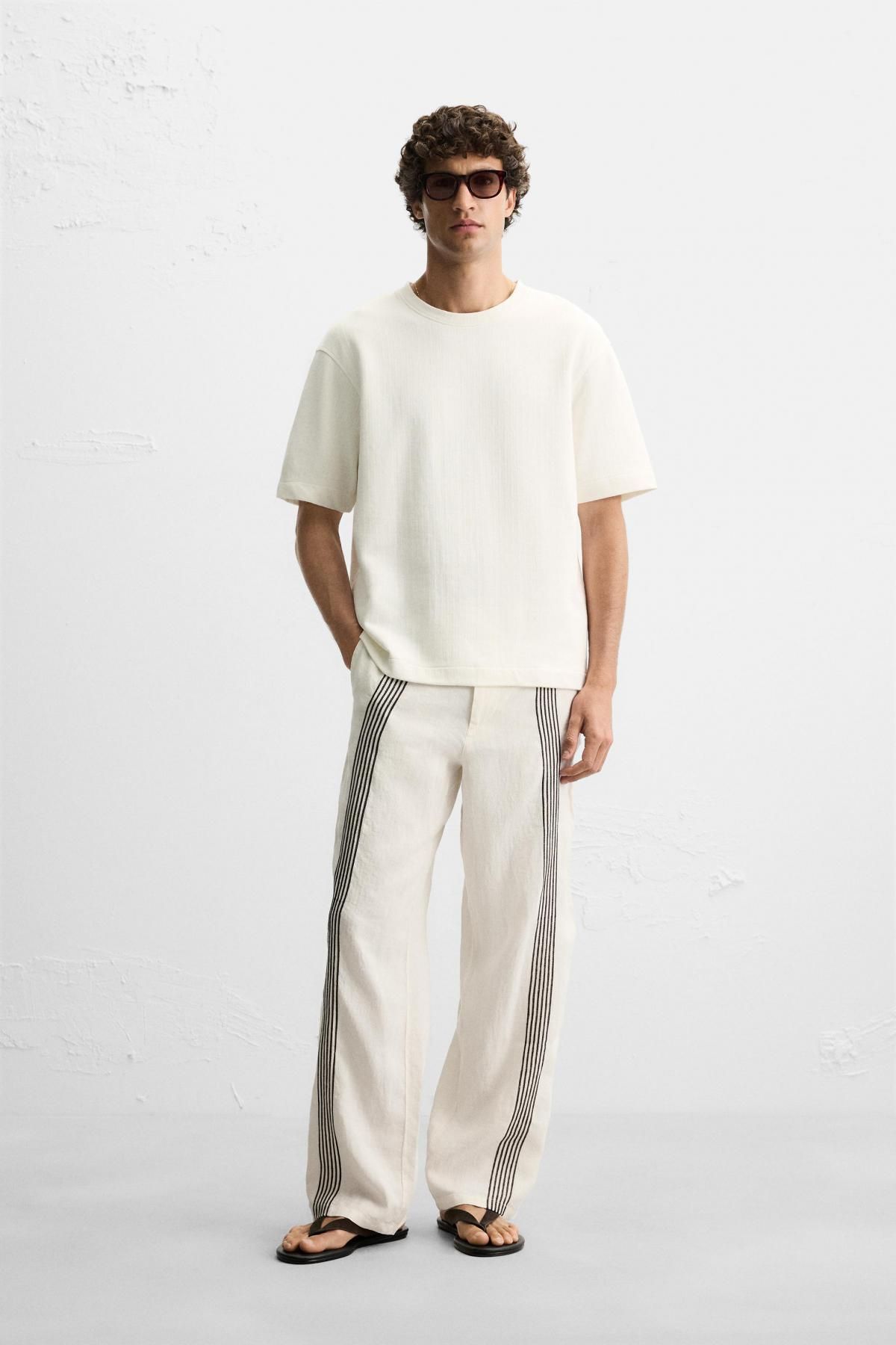 자라 텍스처 레귤러핏 라운드 반팔 티셔츠 3443/300 OYSTER-WHITE - 상세 이미지 2