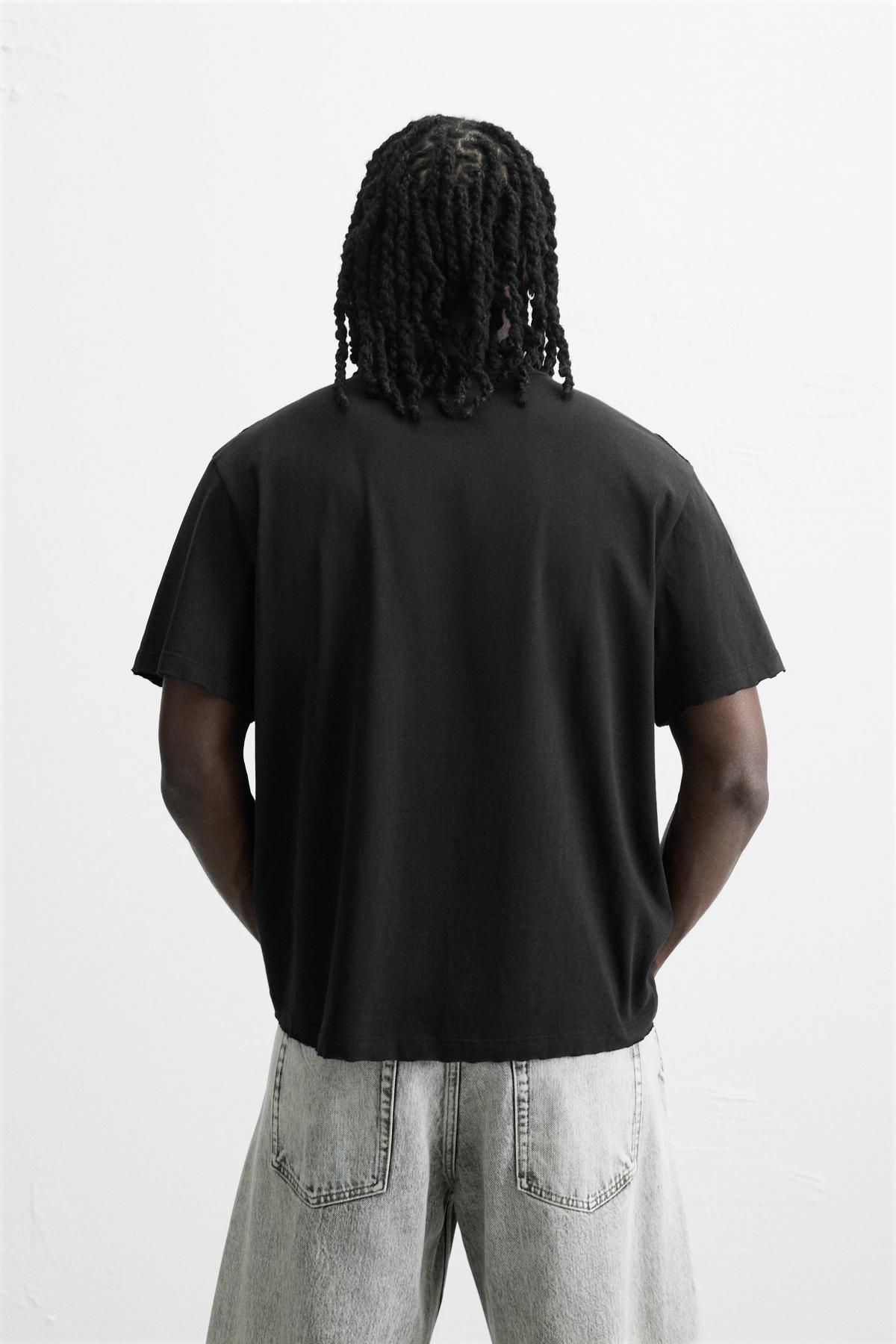 자라 블랙 코튼 불규칙 텍스처 반팔 티셔츠 5644/328 BLACK - 상세 이미지 4