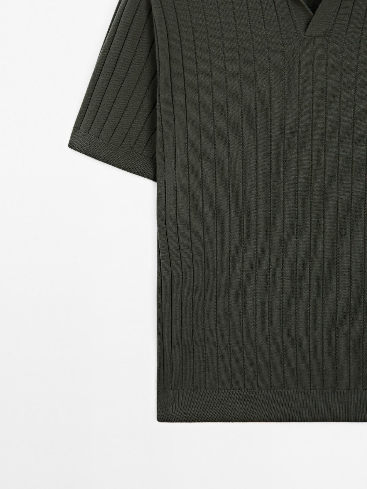 마시모두띠 리브 니트 브이넥 반팔 폴로셔츠 1002/213 DARK KHAKI - 상세 이미지 4