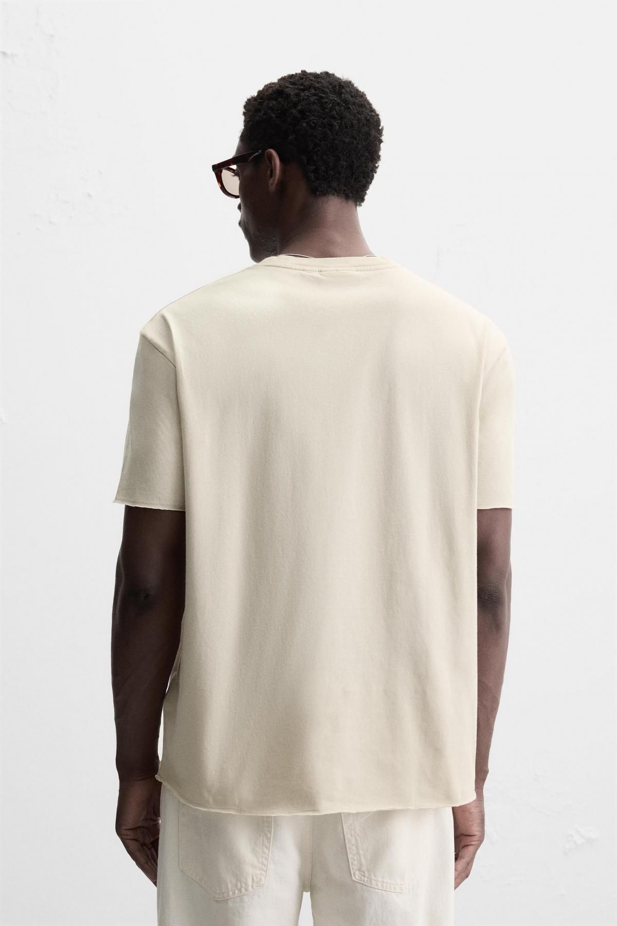 자라 미니멀 아이보리 레귤러핏 반팔 티셔츠 4231/483 BEIGE - 상세 이미지 4