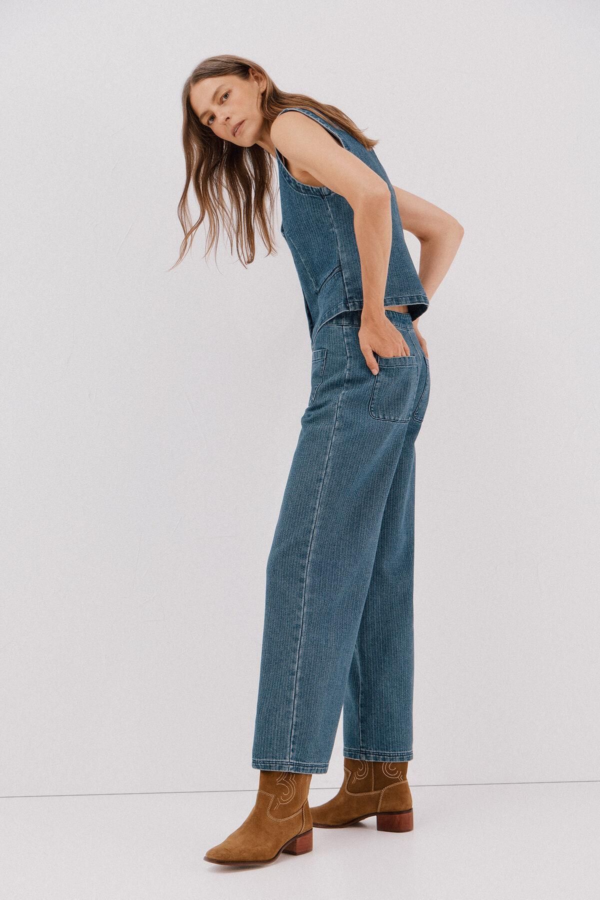 꼬르떼피엘 마린 텍스처 와이드핏 데님 팬츠 6122479 AZUL - 상세 이미지 2