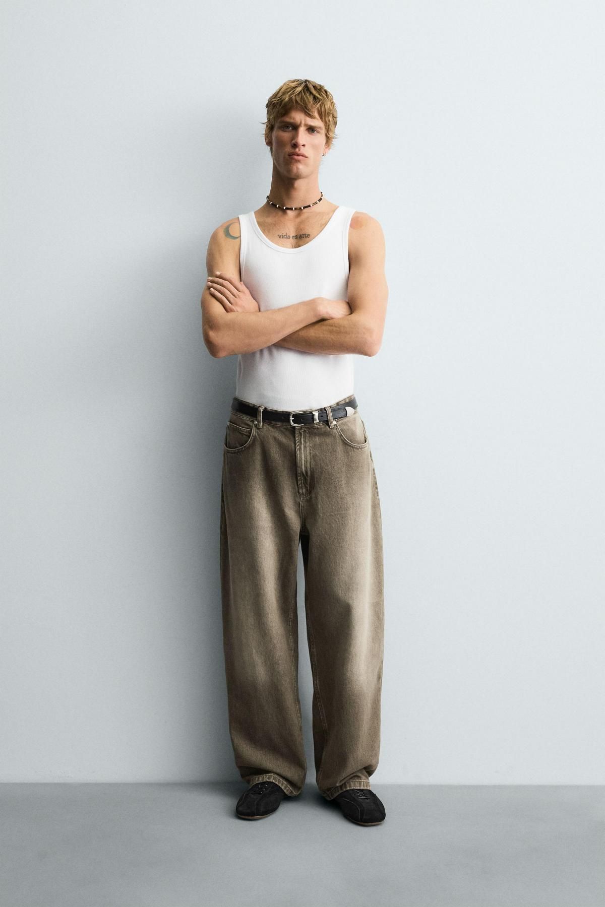 자라 빈티지 워싱 배기핏 와이드 데님 팬츠 5862/321 KHAKI - 상세 이미지 2