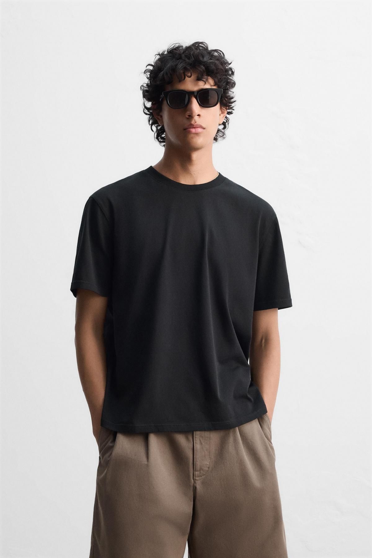 자라 슬림핏 미디엄 웨이트 티셔츠 1501/430 BLACK - 상세 이미지 3