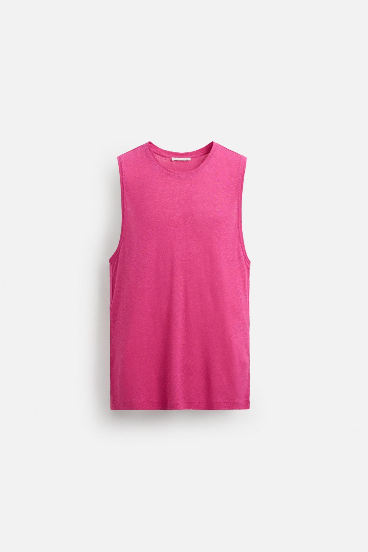 자라 비스코스 린넨 민소매 티셔츠 라운드넥 5584/301 FUCHSIA - 메인 이미지
