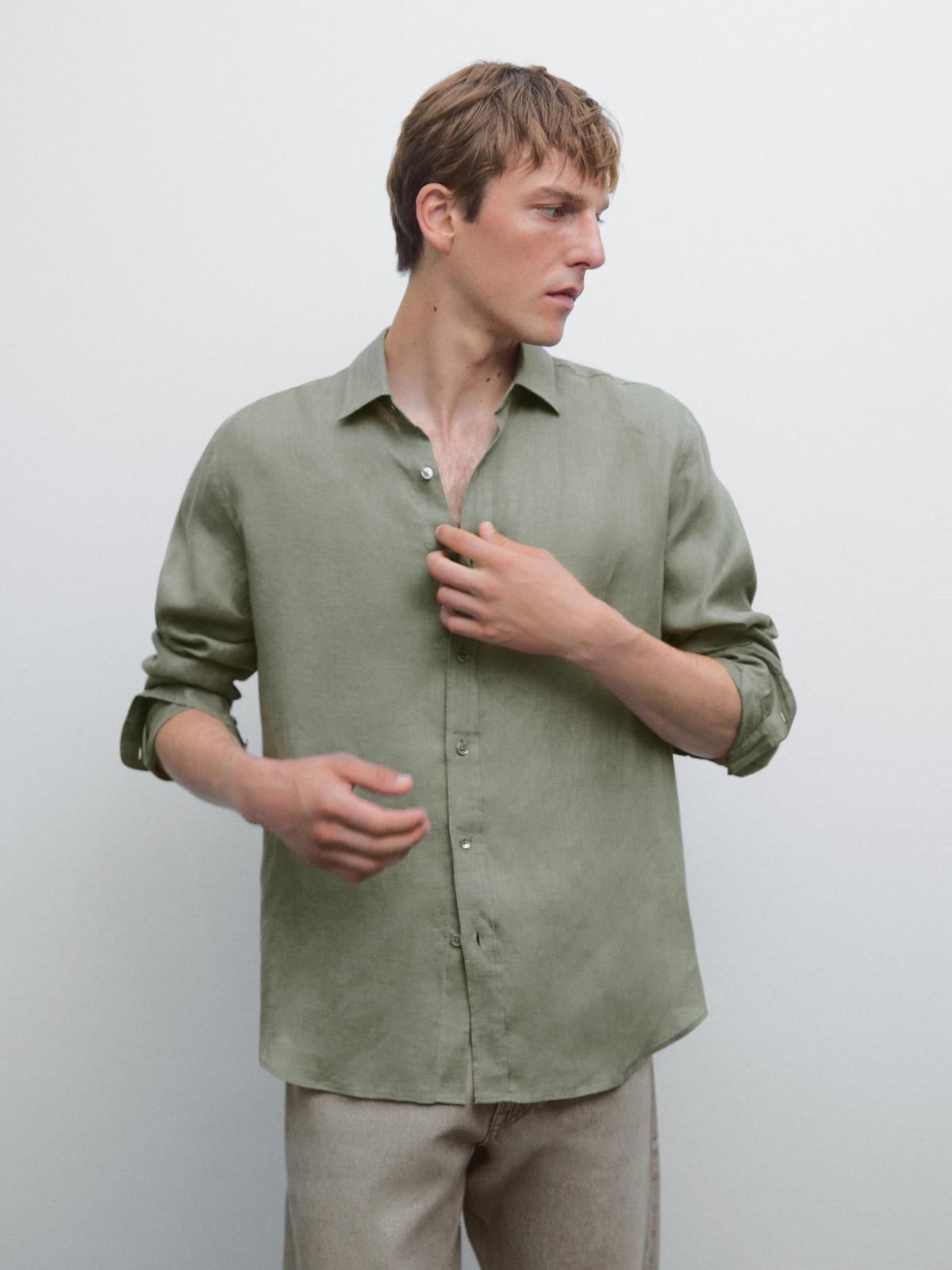 마시모두띠 리넨 레귤러핏 긴팔 셔츠 1793/424 PALE GREEN - 상품 이미지