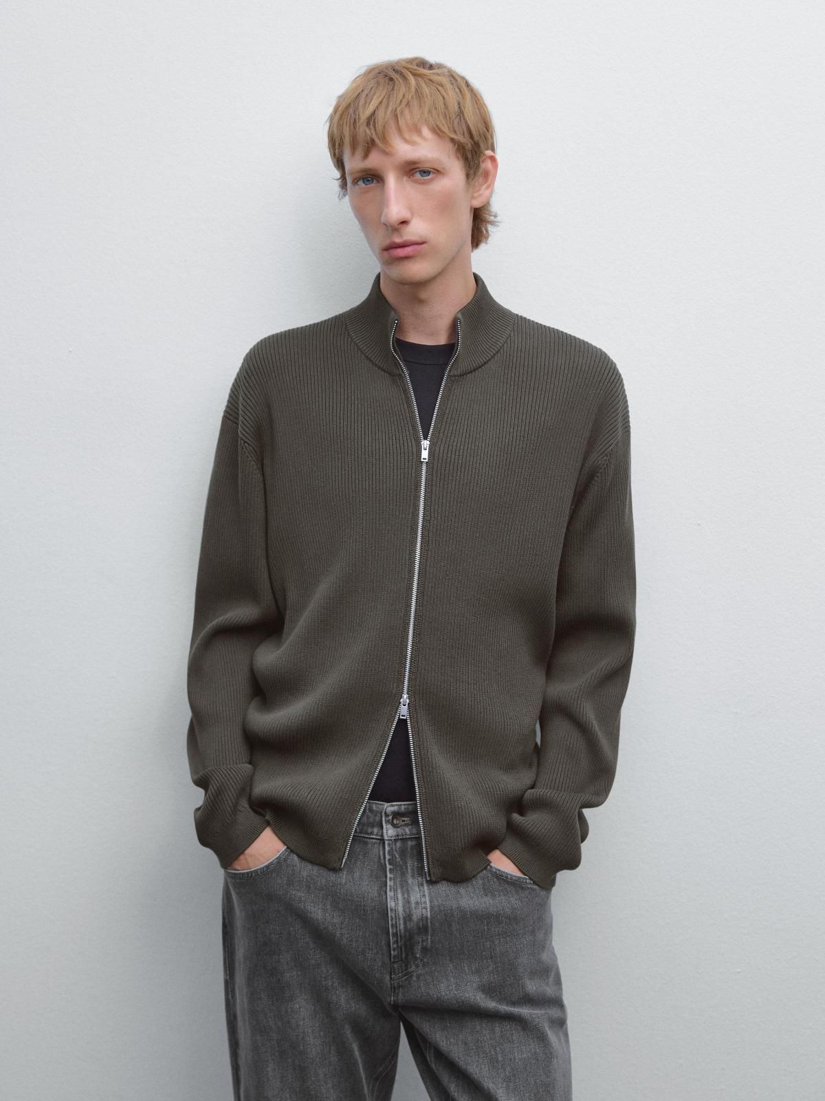마시모두띠 100 코튼 테크니컬 집업 니트 가디건 1035/201 ANTHRACITE GREY - 상세 이미지 3