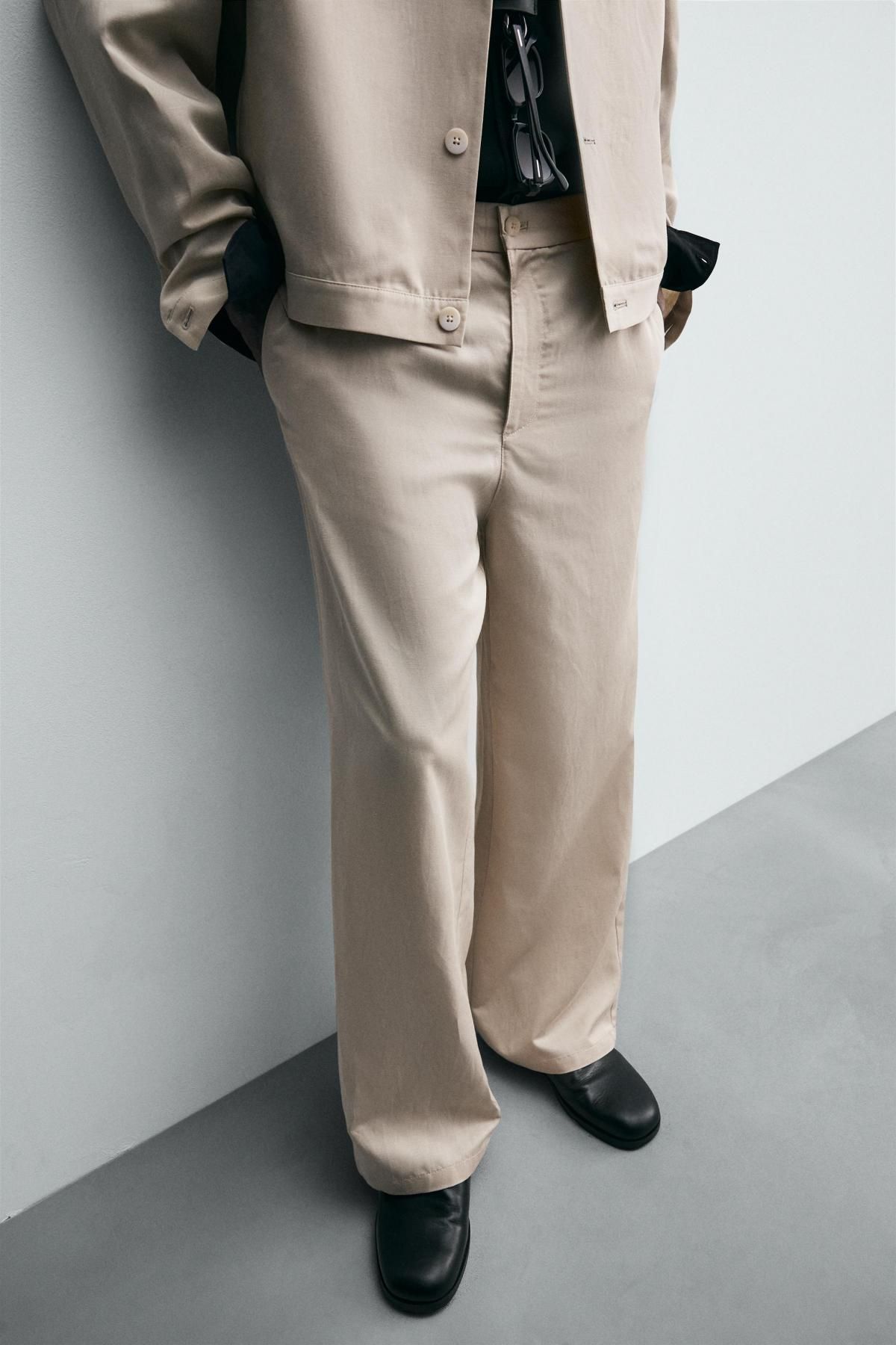 자라 리넨 블렌드 와이드핏 테크니컬 팬츠 6861/397 BEIGE - 상세 이미지 5