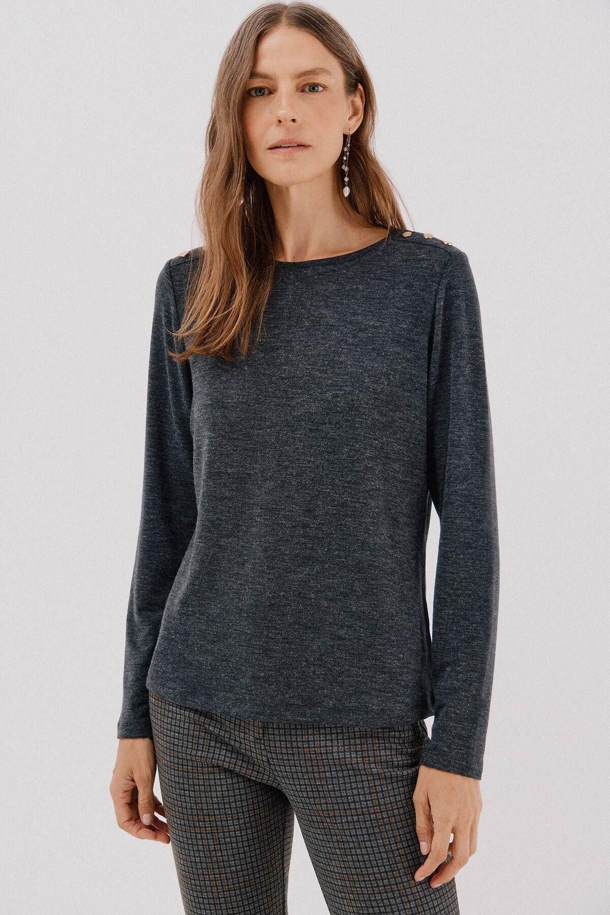 꼬르떼피엘 골드버튼 라운드넥 베이직 긴팔 티셔츠 6322482 GRIS - 상품 이미지