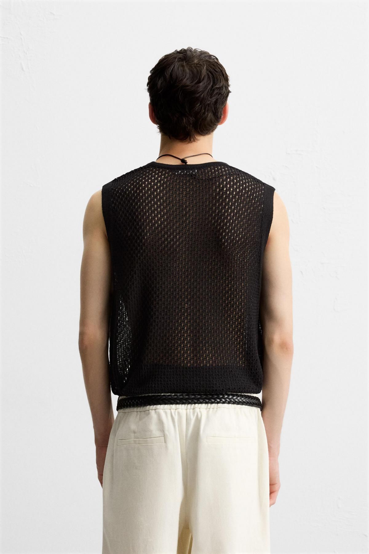 자라 루즈핏 블랙 오픈 니트 베스트 9598/305 BLACK - 상세 이미지 4