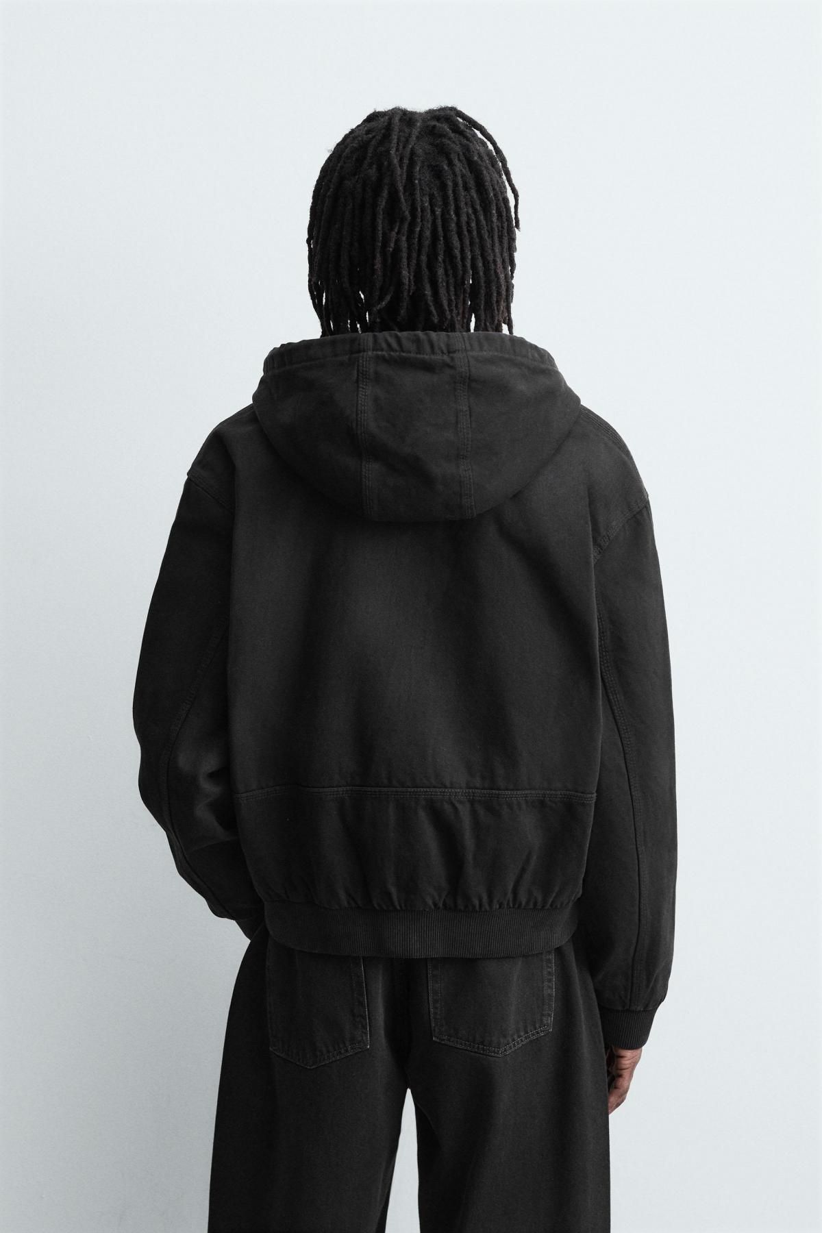 자라 테크니컬 코튼 블랙 퀼팅 후드 집업 자켓 6987/350 BLACK - 상세 이미지 4