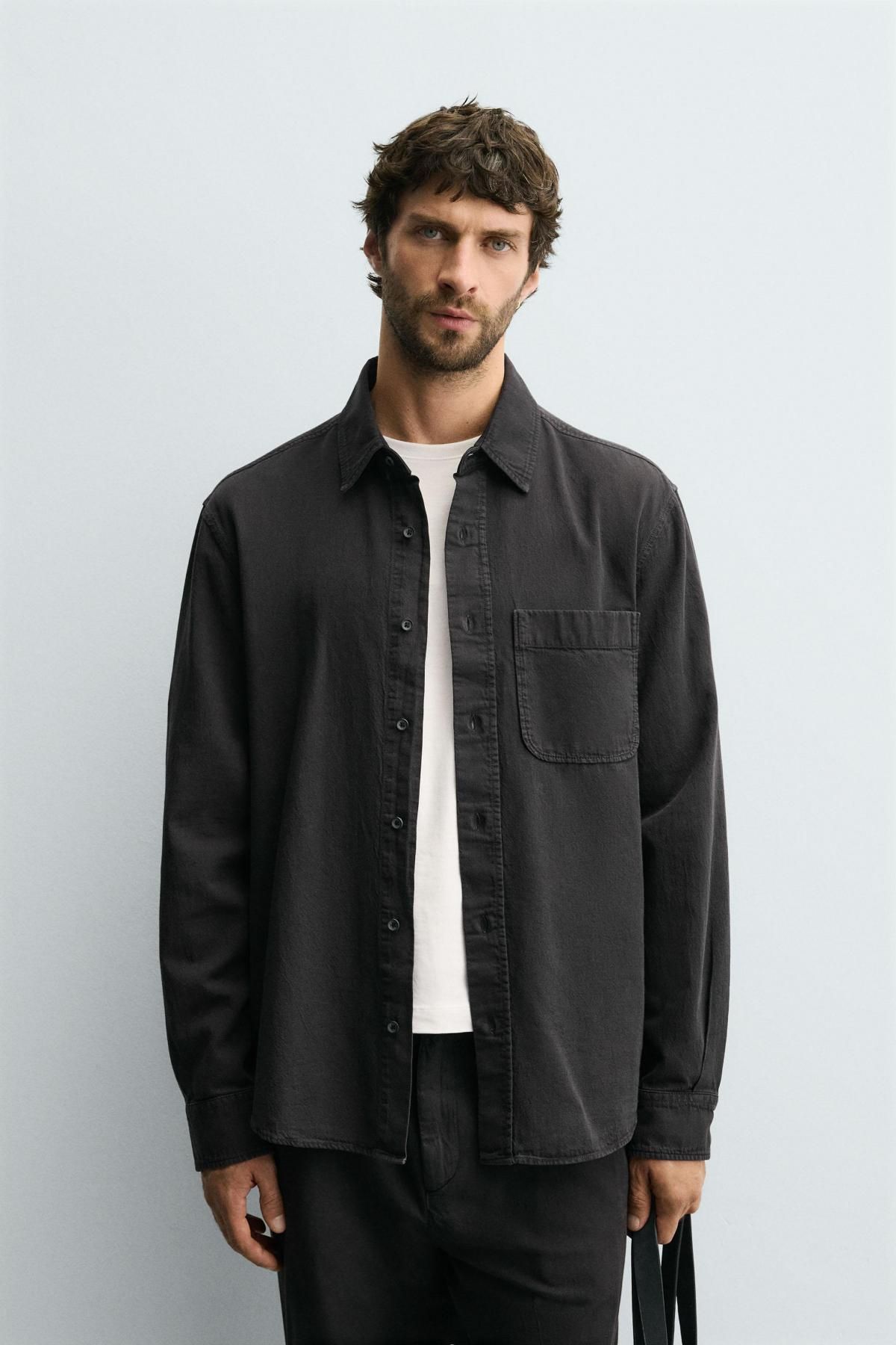 자라 워싱 코튼린넨 테크니컬 긴팔 셔츠 2599/302 CHARCOAL - 상세 이미지 3