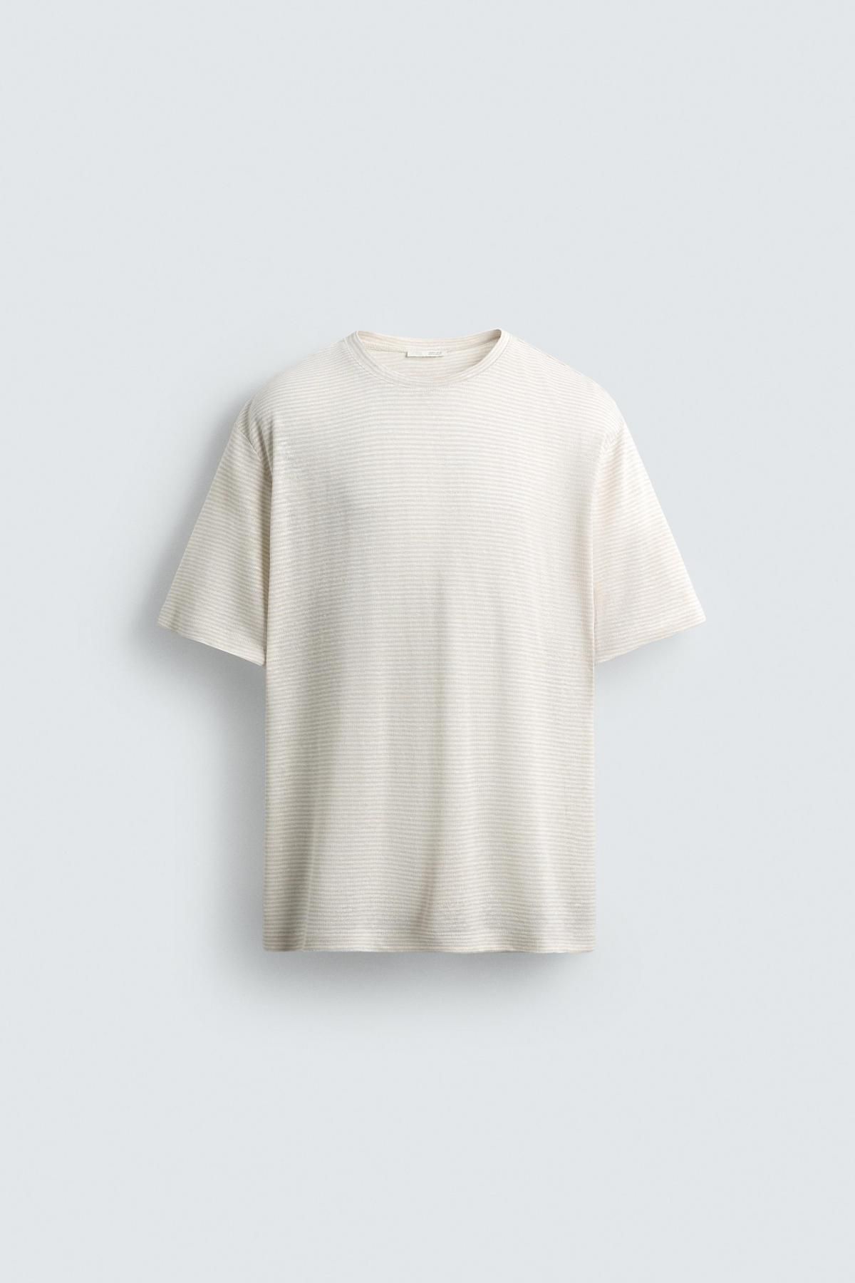 자라 헴프 비스코스 스트라이프 반팔 티셔츠 4853/311 ECRU / BEIGE - 메인 이미지