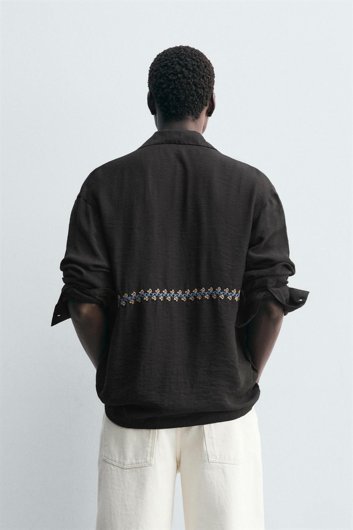 자라 지오메트릭 자수 플루이드 긴팔 셔츠 0881/371 ANTHRACITE GREY - 상세 이미지 4