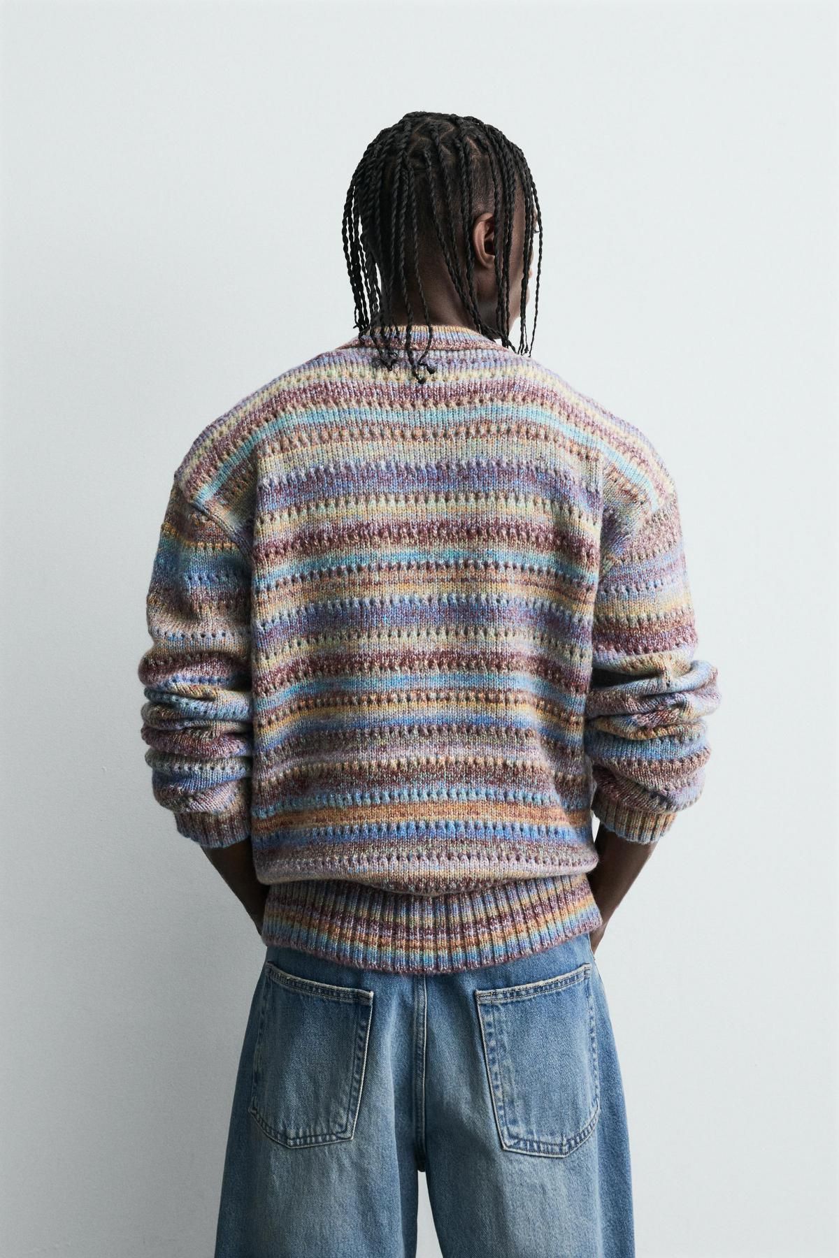 자라 멀티컬러 스트라이프 브이넥 오픈워크 스웨터 1023/306 MULTICOLOURED - 상세 이미지 4