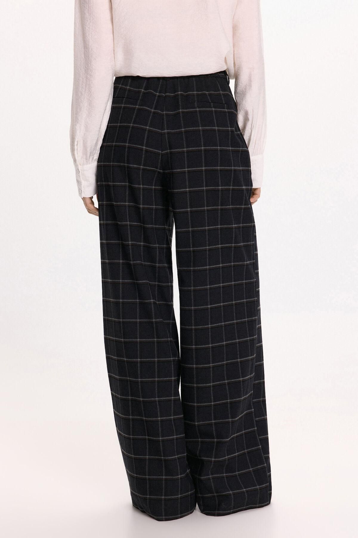 빌라 체크 와이드 하이웨이스트 슬랙스 팬츠 3722169 NEGRO - 상세 이미지 4
