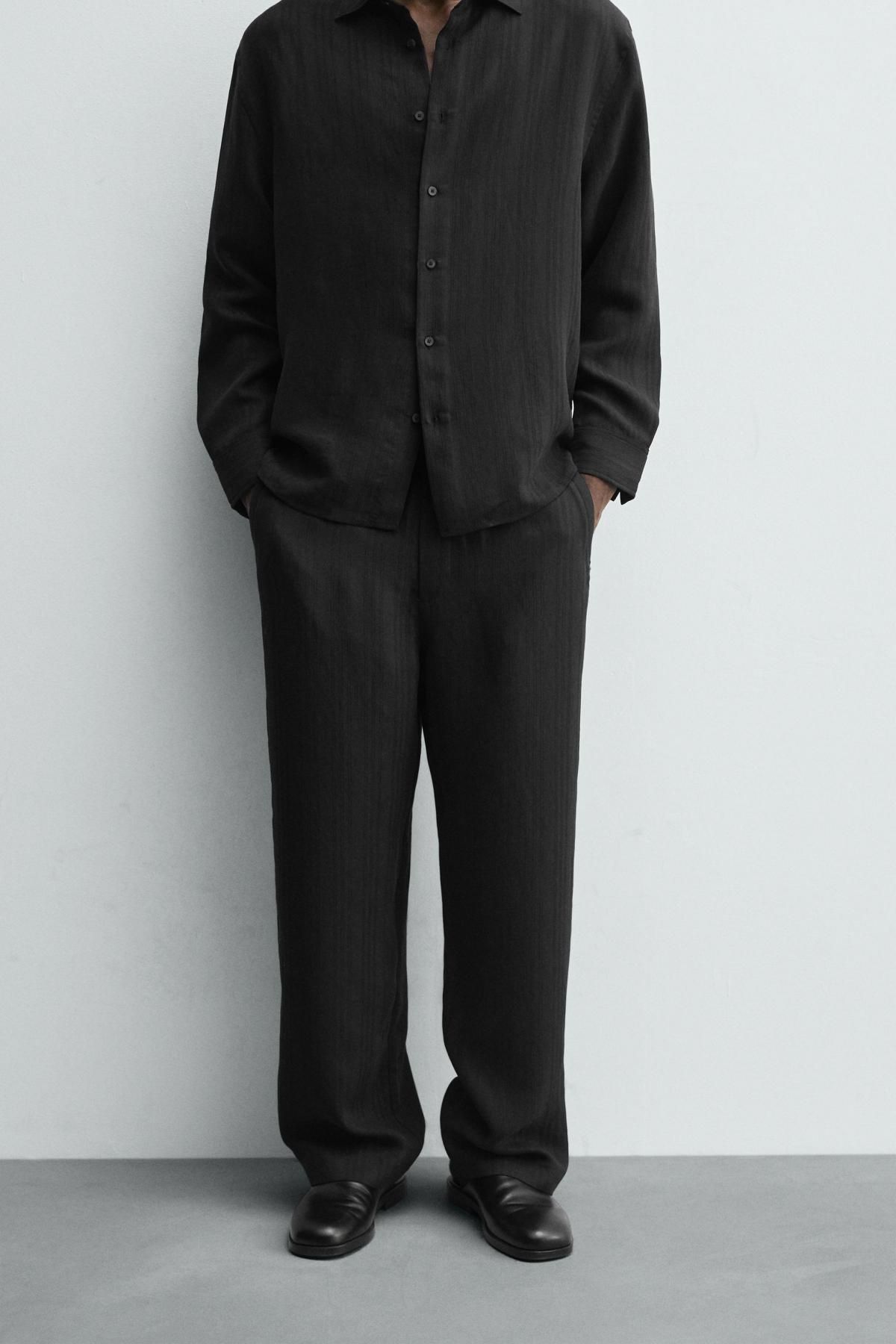 자라 모던 스트라이프 자카드 와이드 슬랙스 팬츠 0794/121 BLACK - 상품 이미지