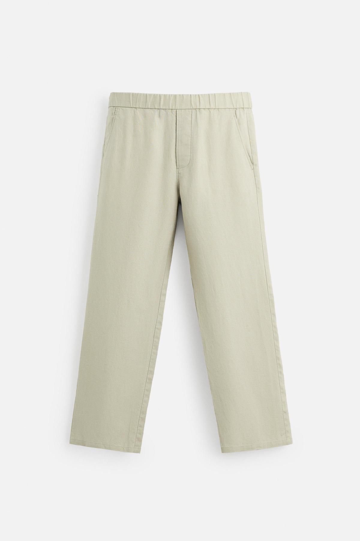 자라 프리미엄 린넨 와이드 밴딩 팬츠 4331/181 LIGHT BEIGE 이미지 7