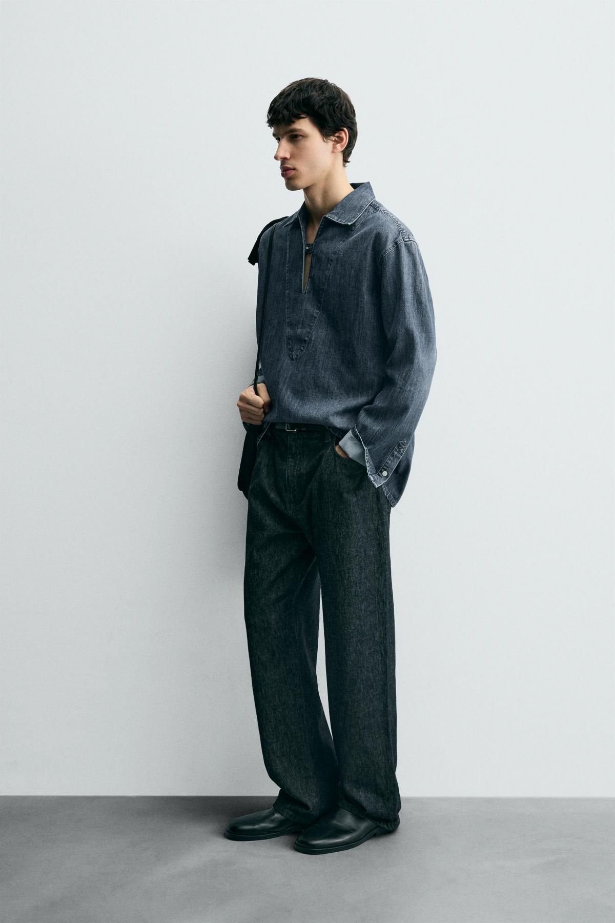 자라 와이드핏 워시드 데님 오버셔츠 1820/303 BLUE - 상세 이미지 5