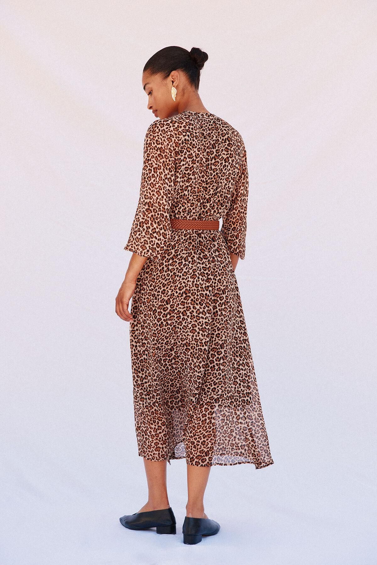 꼬르떼피엘 레오파드 벨트 브이넥 롱 원피스 1872508 ESTAMPADO MARRON - 상세 이미지 5