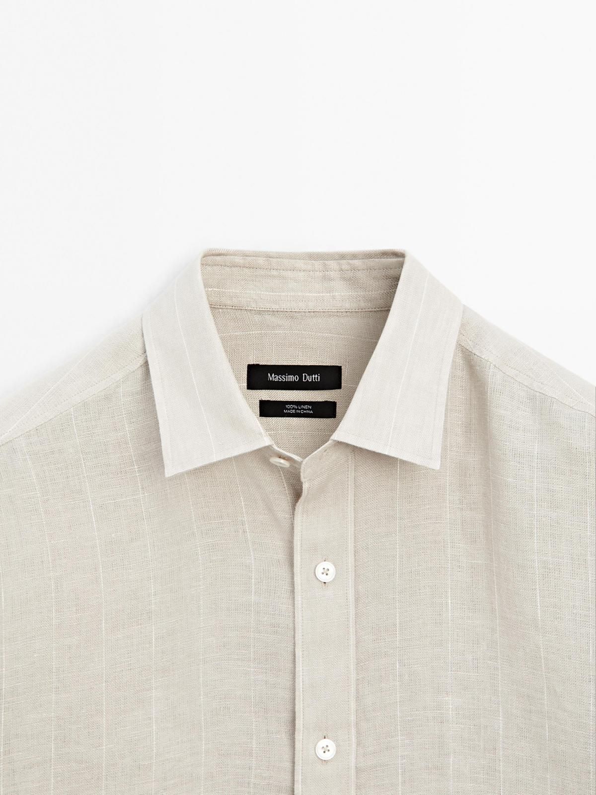 마시모두띠 리넨 스트라이프 레귤러핏 긴팔셔츠 1754/251 BEIGE - 상세 이미지 5
